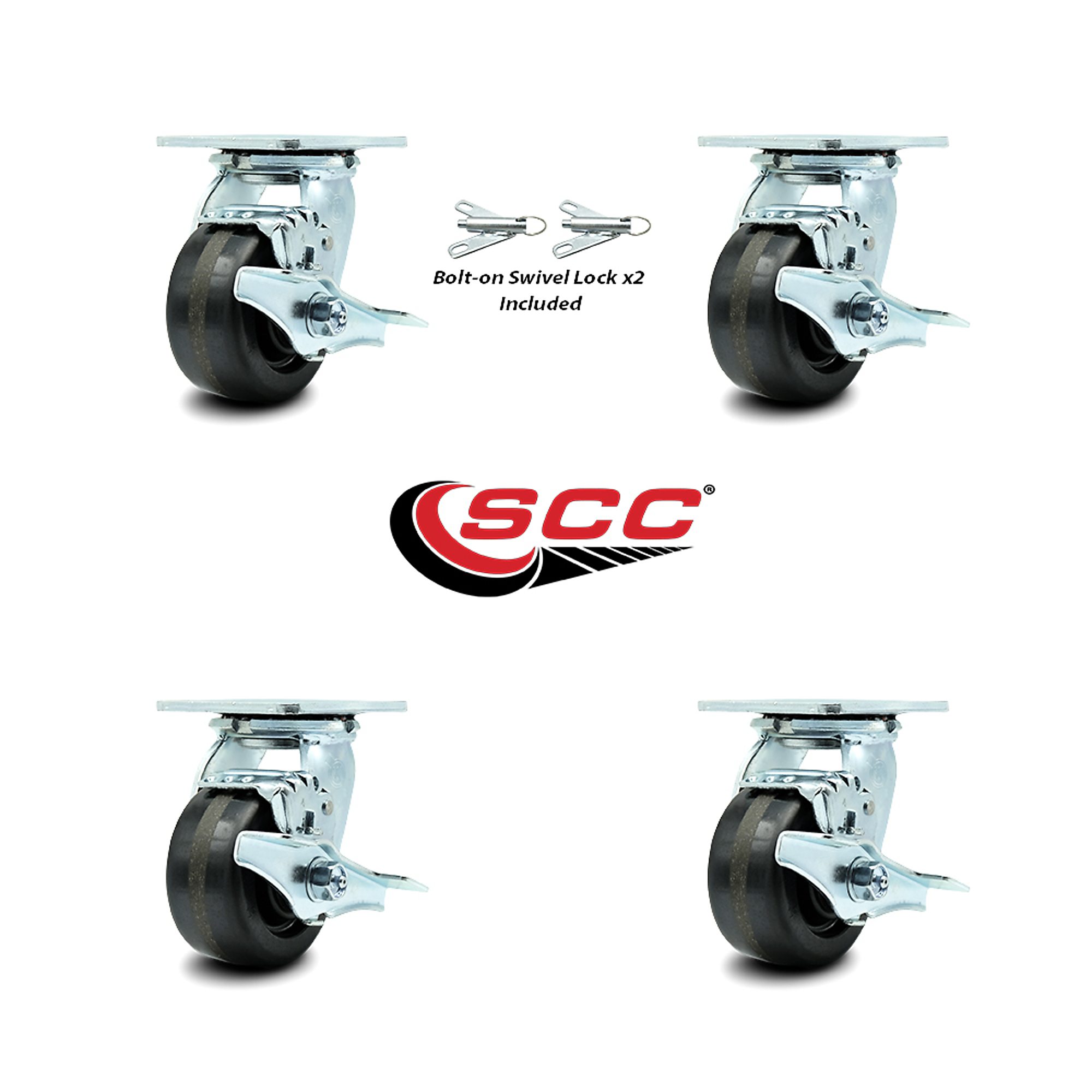 Service Caster, 4in. x 2in. Plate Casters, Wheel Diameter 4 in, Caster ...