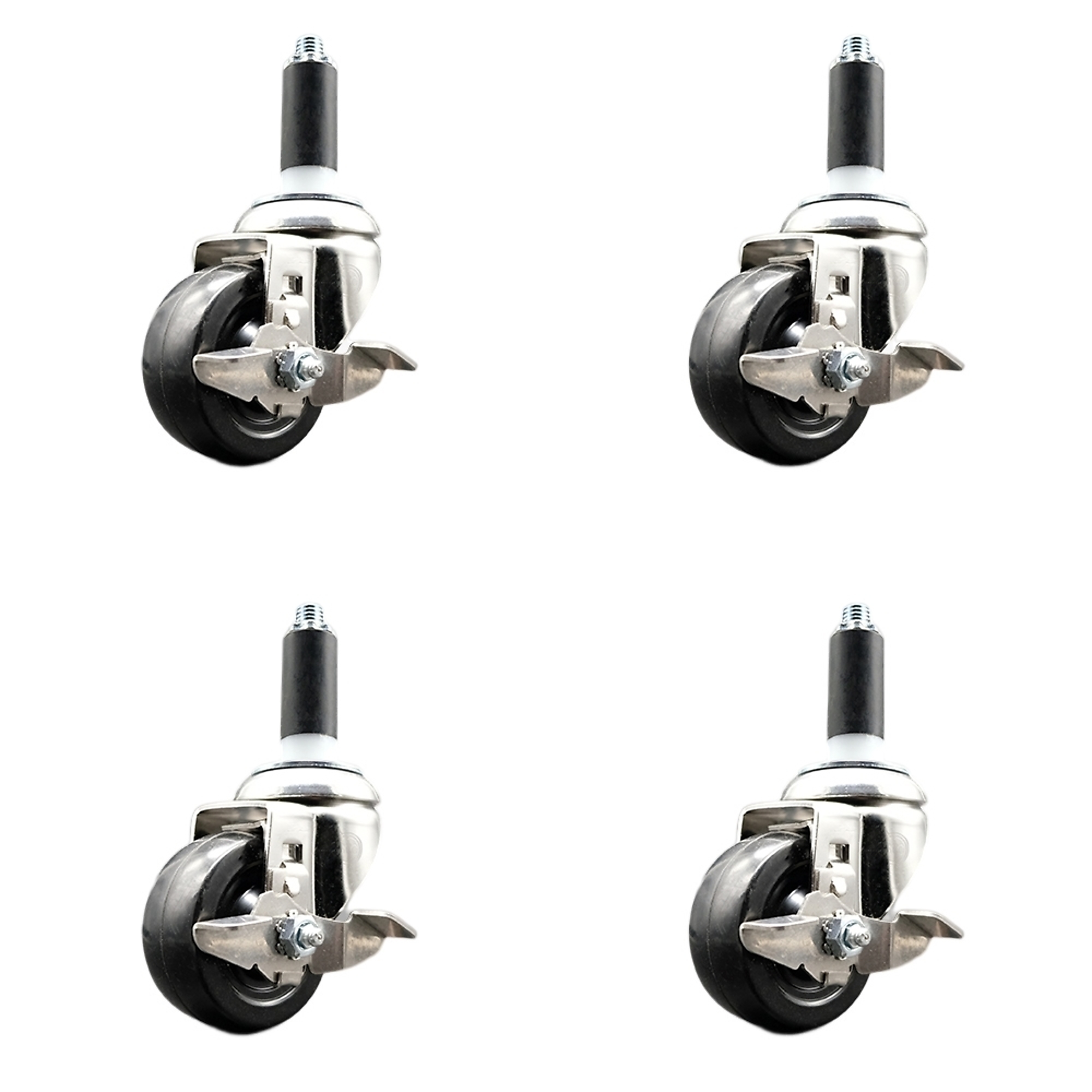 Service Caster, 3 1/2in. x 1 1/4in. Stem Casters, Wheel Diameter 3.5 in