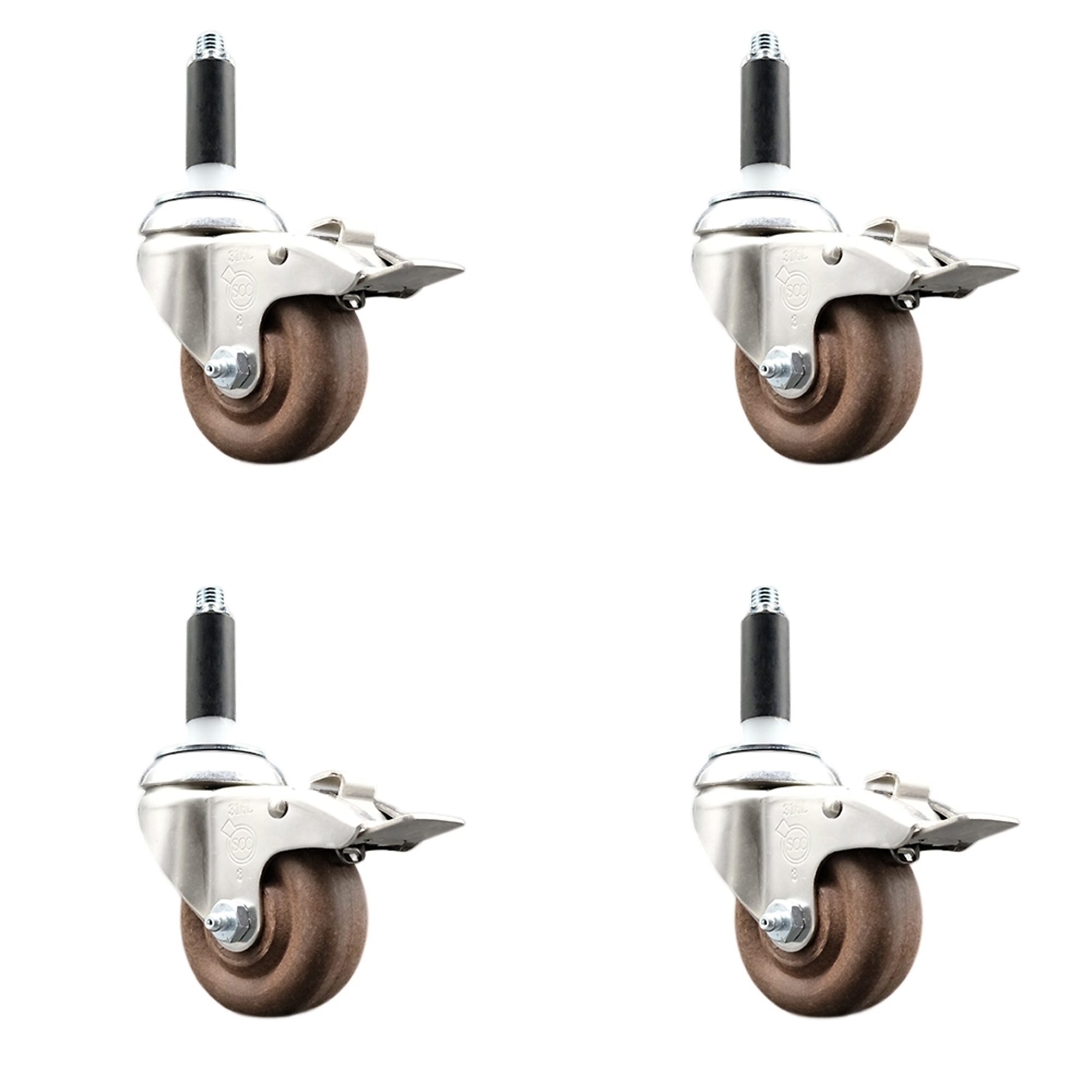 Service Caster, 3 1/2in. x 1 1/4in. Stem Casters, Wheel Diameter 3.5 in, Caster Type Swivel, Package (qty.) 4, Model# SCC-SS316TTLEX20S3514-GFNSHT-78-4