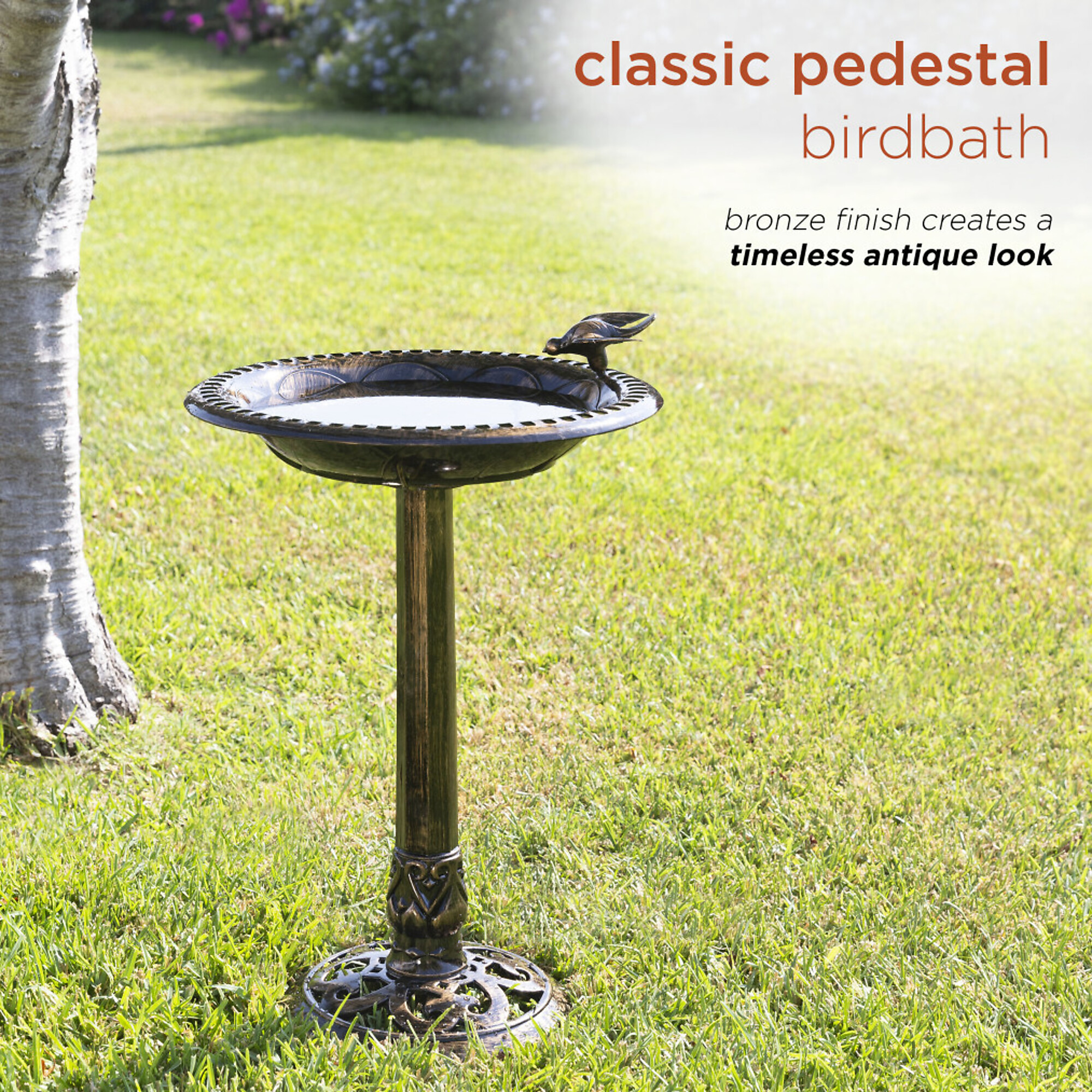 Alpine Corporation, Bronze Birdbath with Bird Decoration, Model