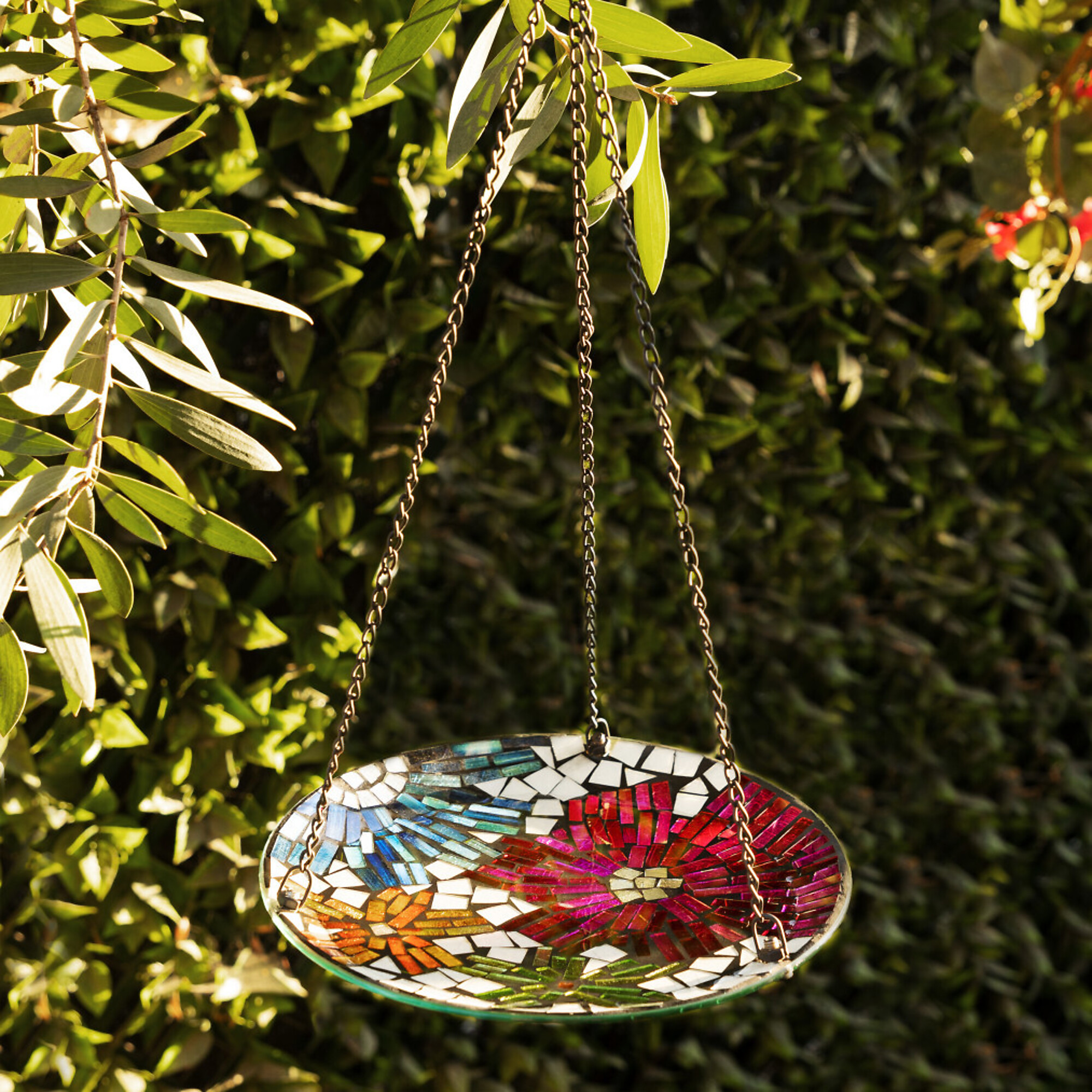 Alpine Corporation, 10in. Floral Metallic Mosaic Hanging Birdbath ...