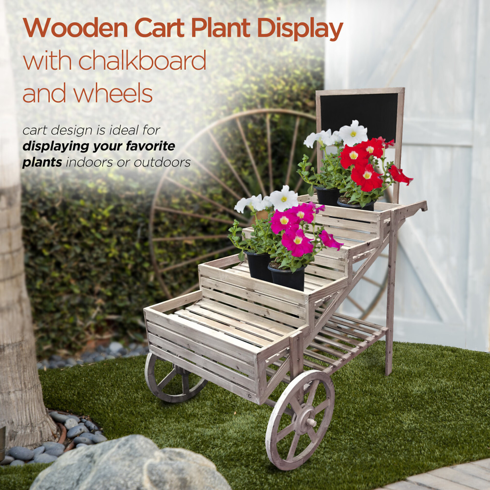 Alpine Corporation, Wooden Cart Plant/Display Stand with Chalkboard, Model#  MBB100 | Northern Tool, image size:2000x2000