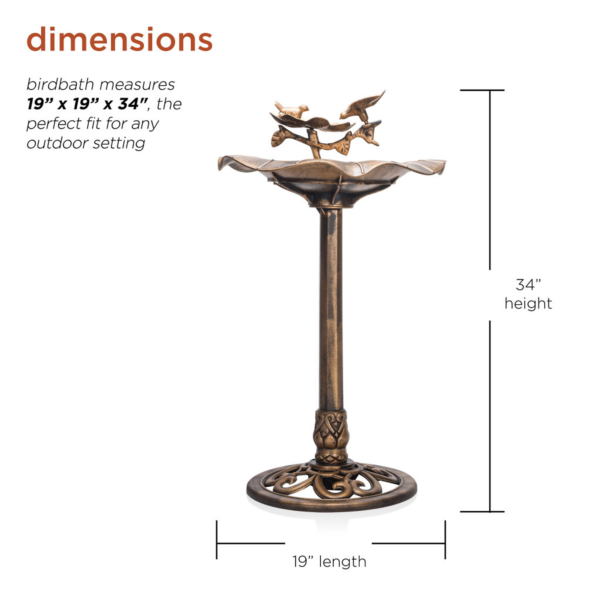 Alpine Corporation, Bronze Pedestal Birdbath with Bird and Flower
