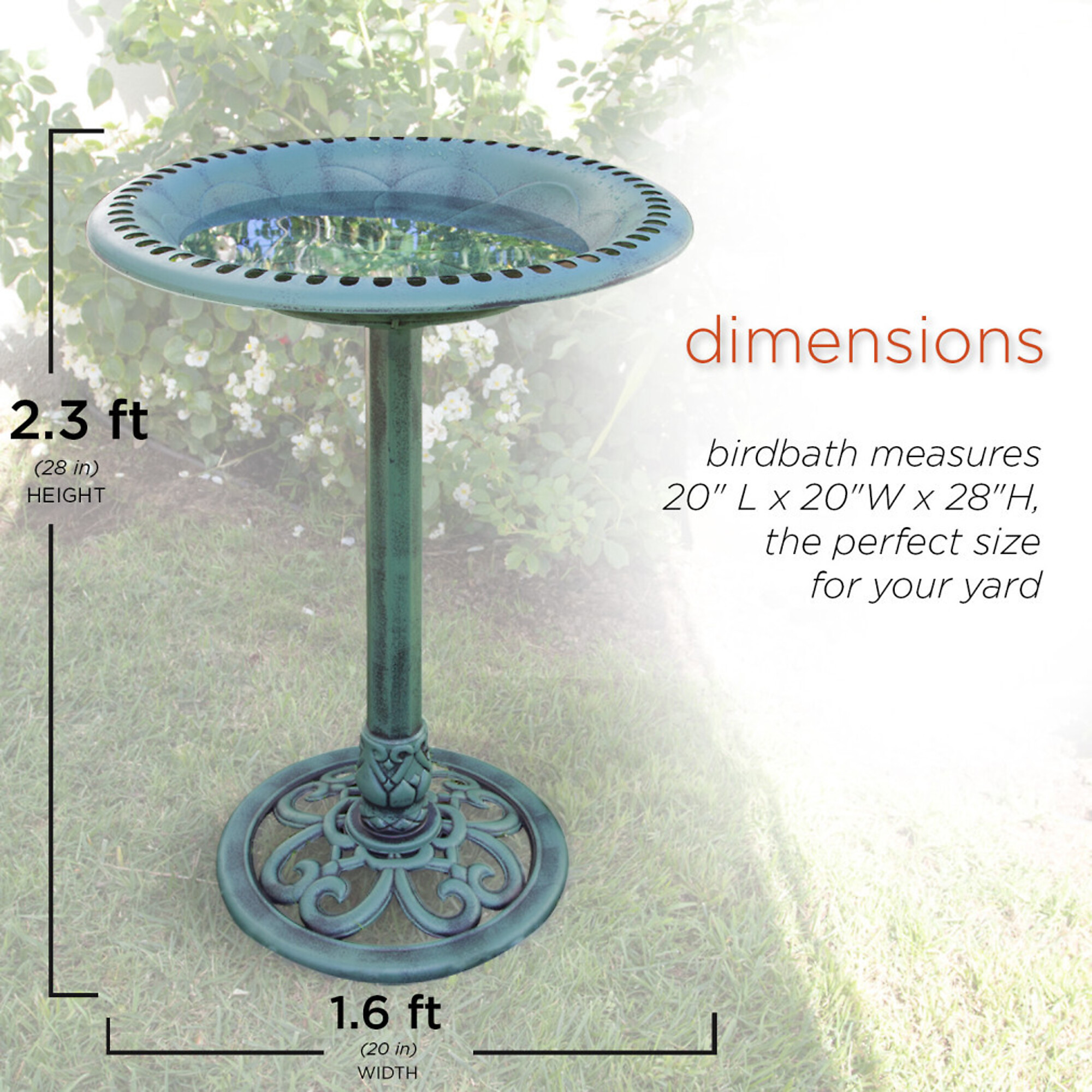 Alpine Corporation, Aged Green Pedestal Birdbath with Scrollwork, Model