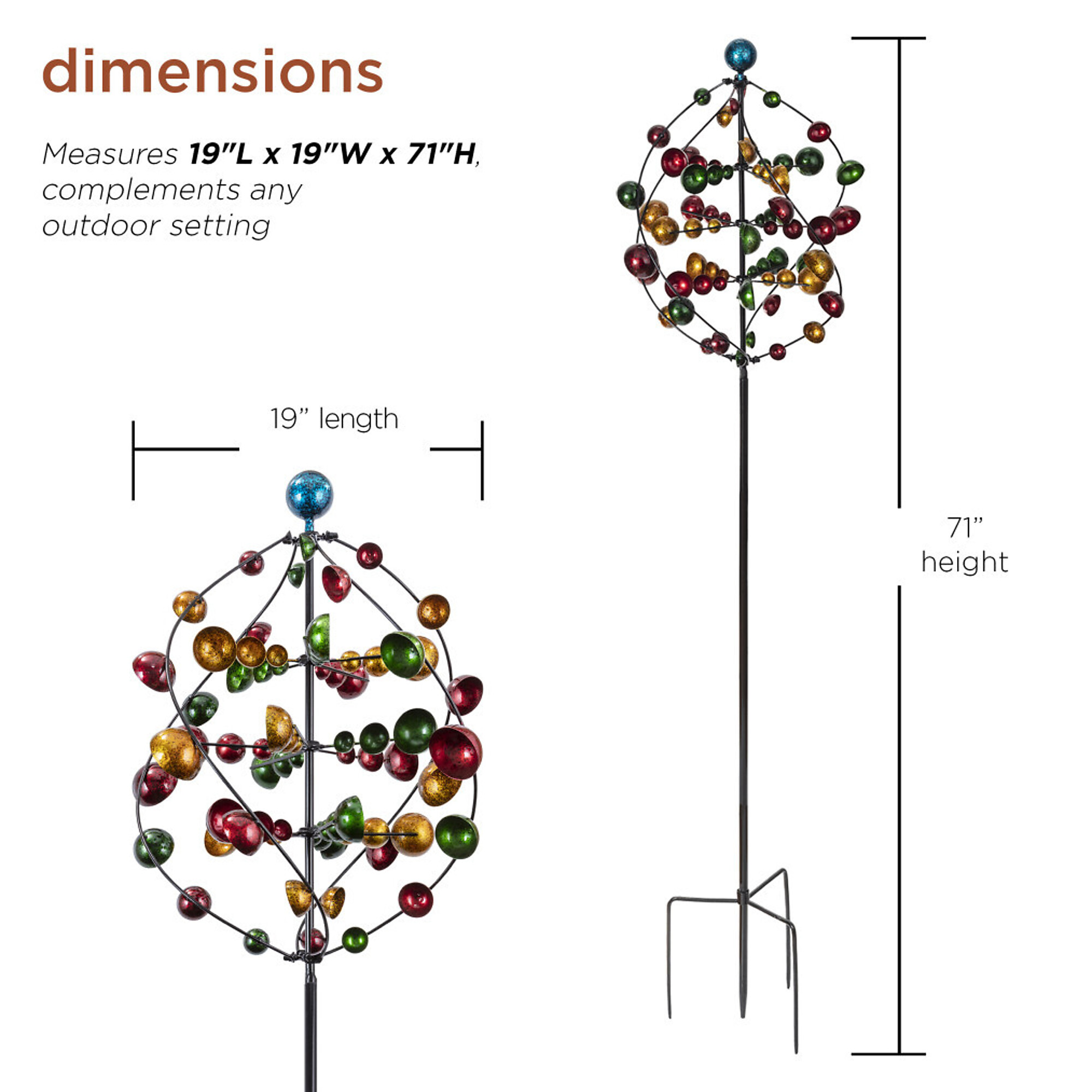 Alpine Corporation, Colorful Orbital Wind Spinner Garden Stake, Model 