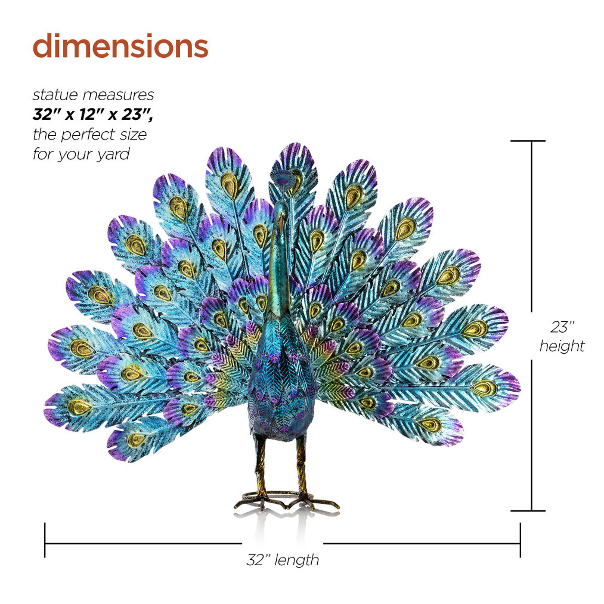Alpine Corporation, Embossed Metal Tail Open Peacock Decor, Model