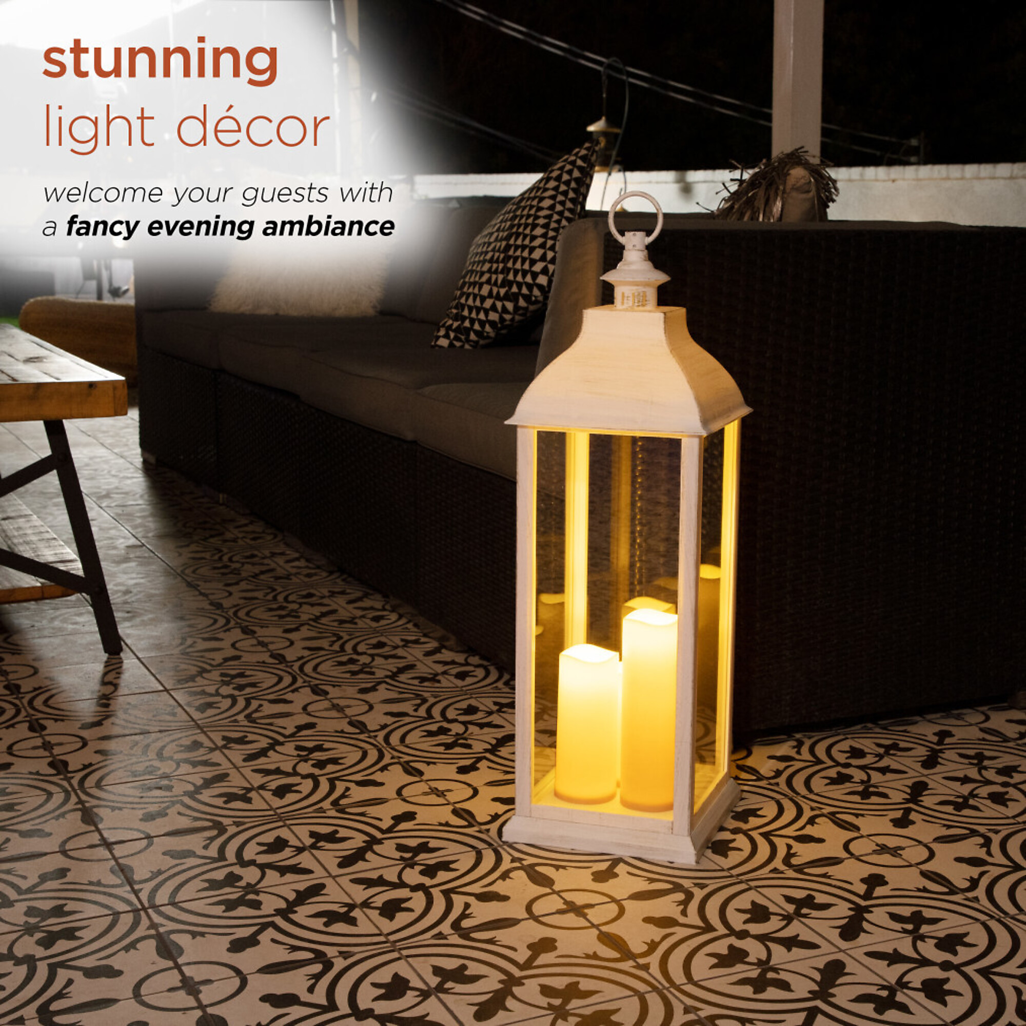 Alpine Corporation, White Candlelit Lantern w/ White LED Lights