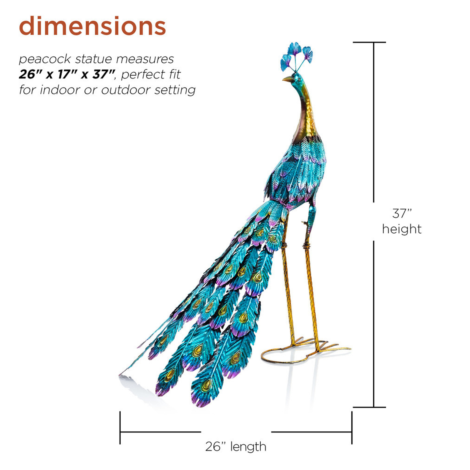 Alpine Corporation, Graceful Metal Peacock Garden Decor