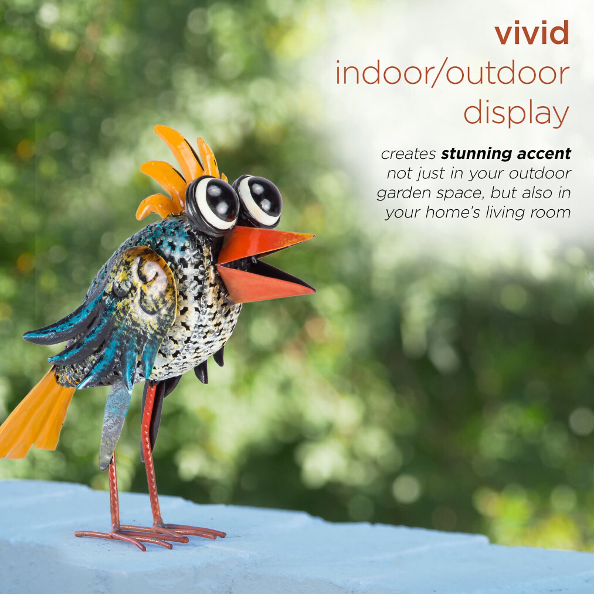 Alpine Corporation, Quirky Metal Wide-Eyed Blue Bird Decor