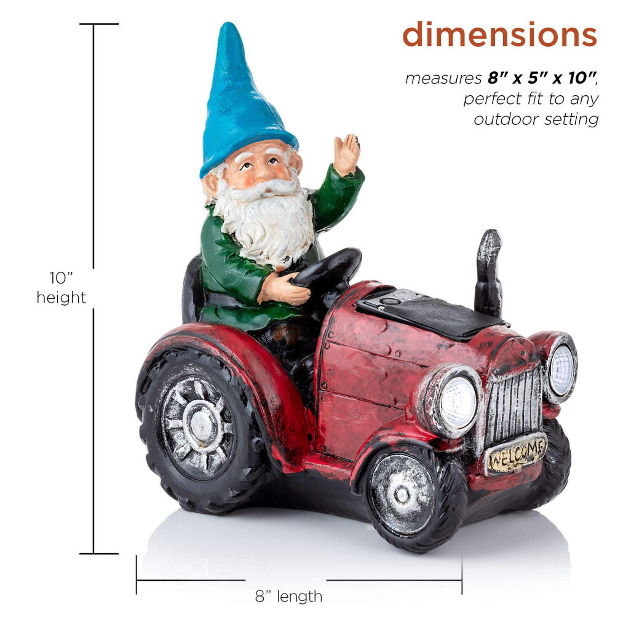 Alpine Corporation, Solar Red Tractor Gnome w/ Cool White