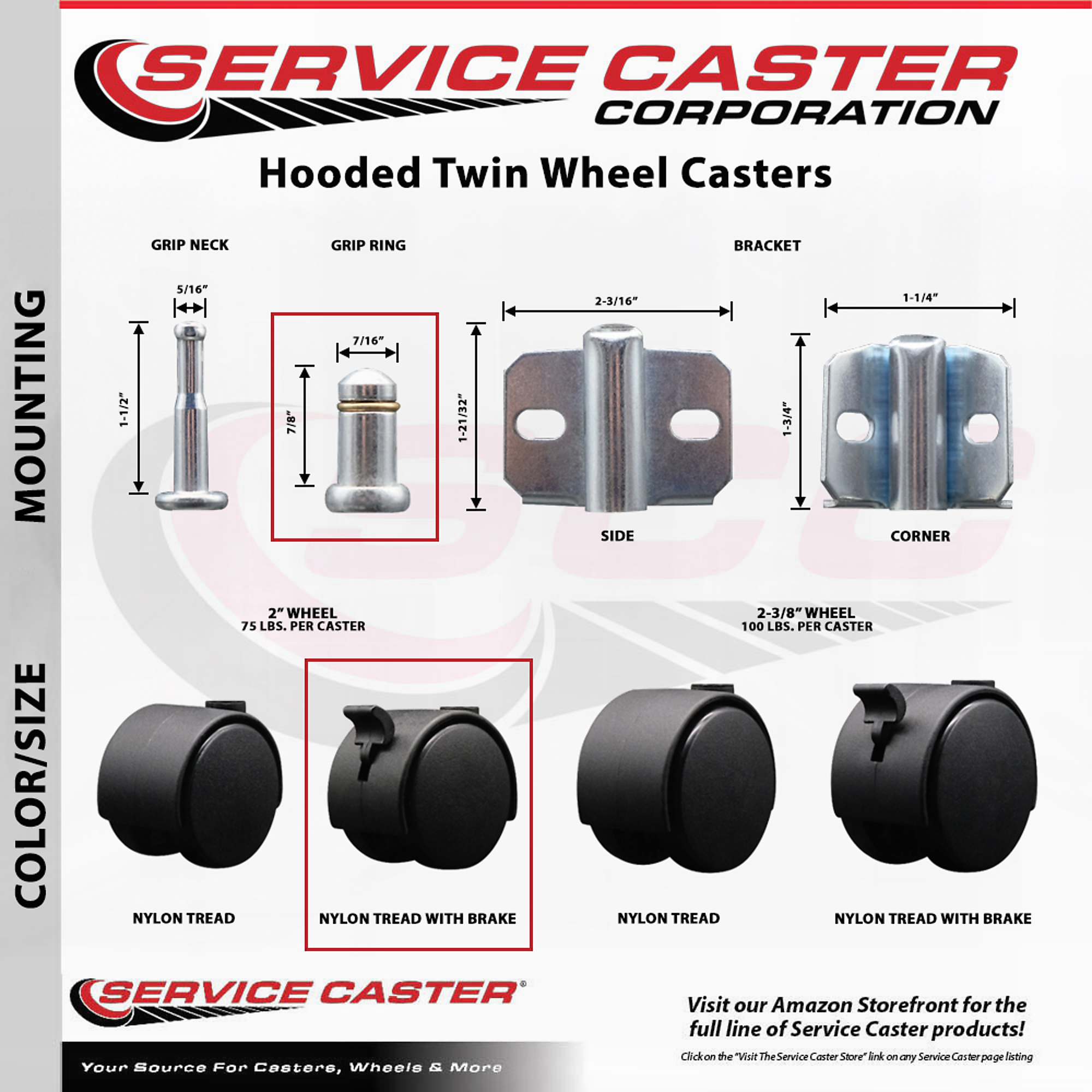 Service Caster, 2in. Stem Casters, Wheel Diameter 2 in, Caster Type ...