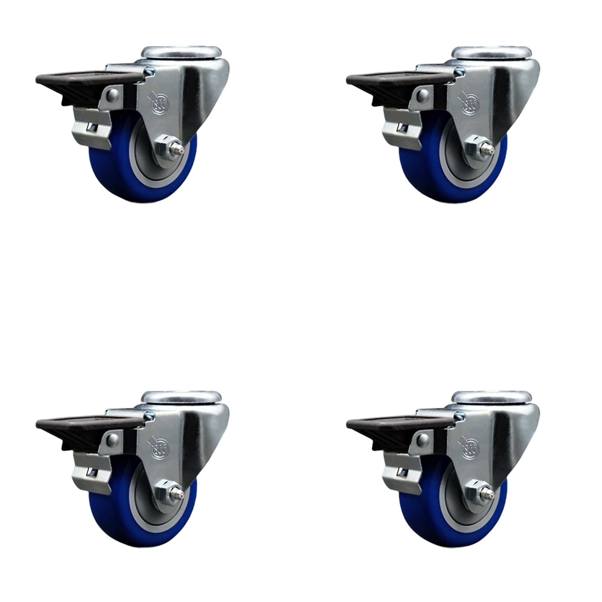 Service Caster, 3in. x 1 1/4in. Stem Casters, Wheel Diameter 3 in, Caster Type Swivel, Package (qty.) 4, Model# SCC-BH20S314-PPUB-BLUE-PLB-4