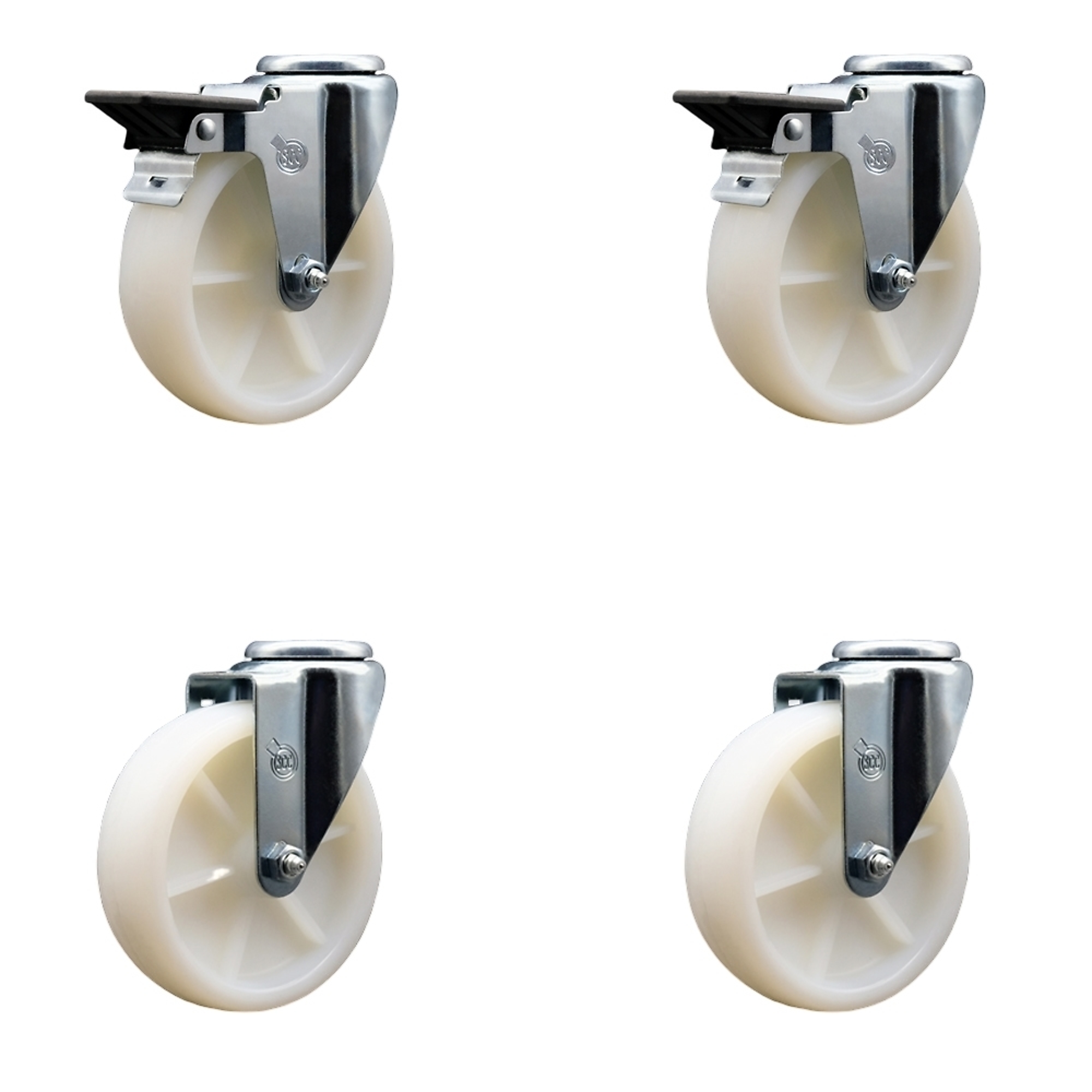 Service Caster, 5in. x 1 1/4in. Stem Casters, Wheel Diameter 5 in, Caster Type Swivel, Package (qty.) 4, Model# SCC-BH20S514-NYS-PLB-2-S-2
