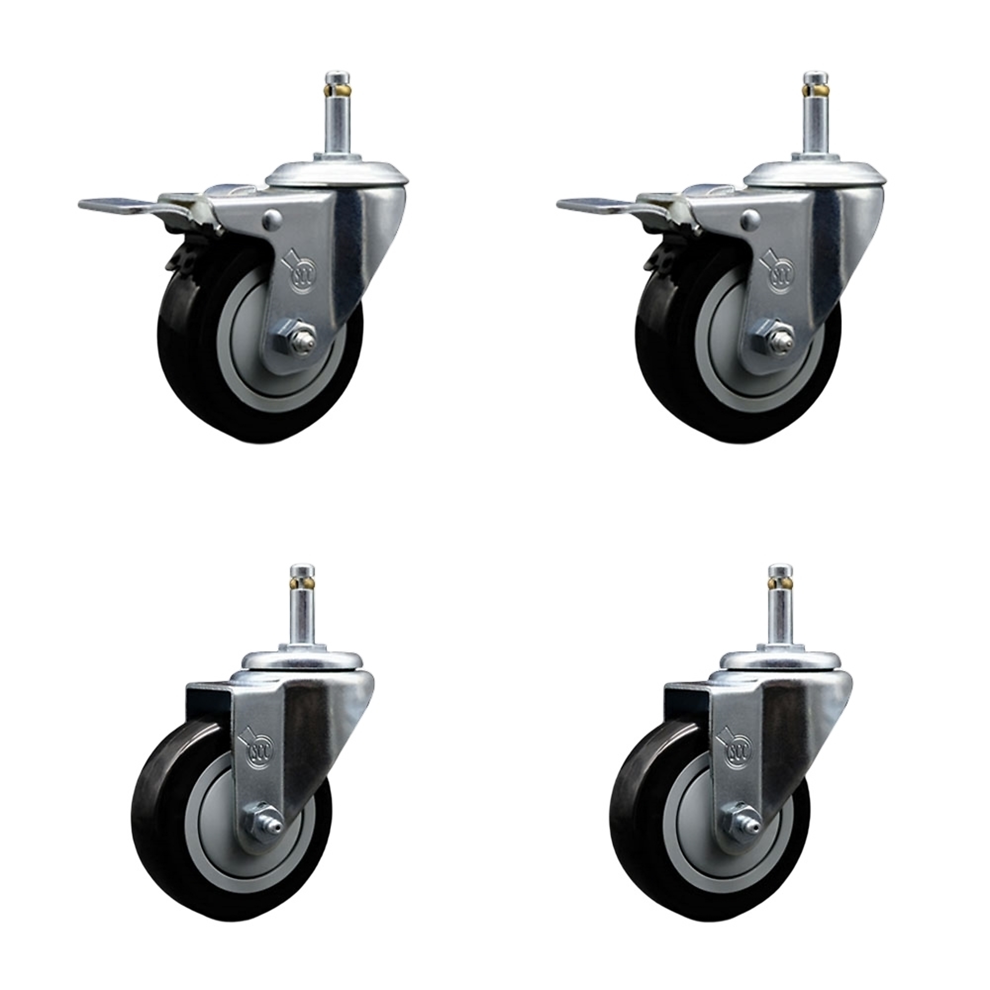 Service Caster, 3 1/2in. x 1 1/4in. Stem Casters, Wheel Diameter 3.5 in, Caster Type Swivel, Package (qty.) 4, Model# SCC-GRTTL20S3514-PPUB-BLK-716138-2S2