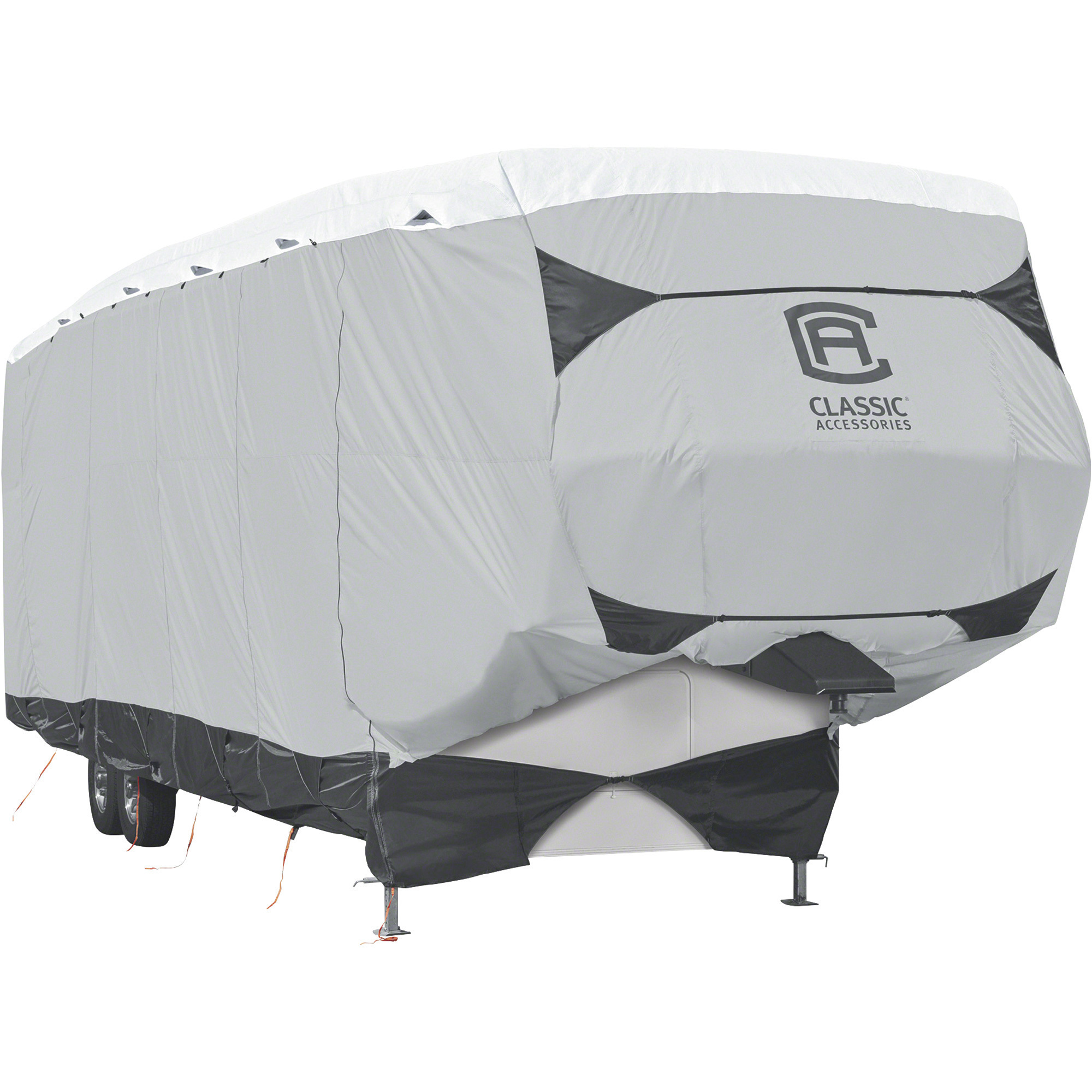 Classic Accessories Overdrive SkyShield 5th Wheel Cover, Gray and White, Fits 23ft.L-26ft.L x 122in.H 5th Wheel RVs, Model# 80-80-362-101501-EX