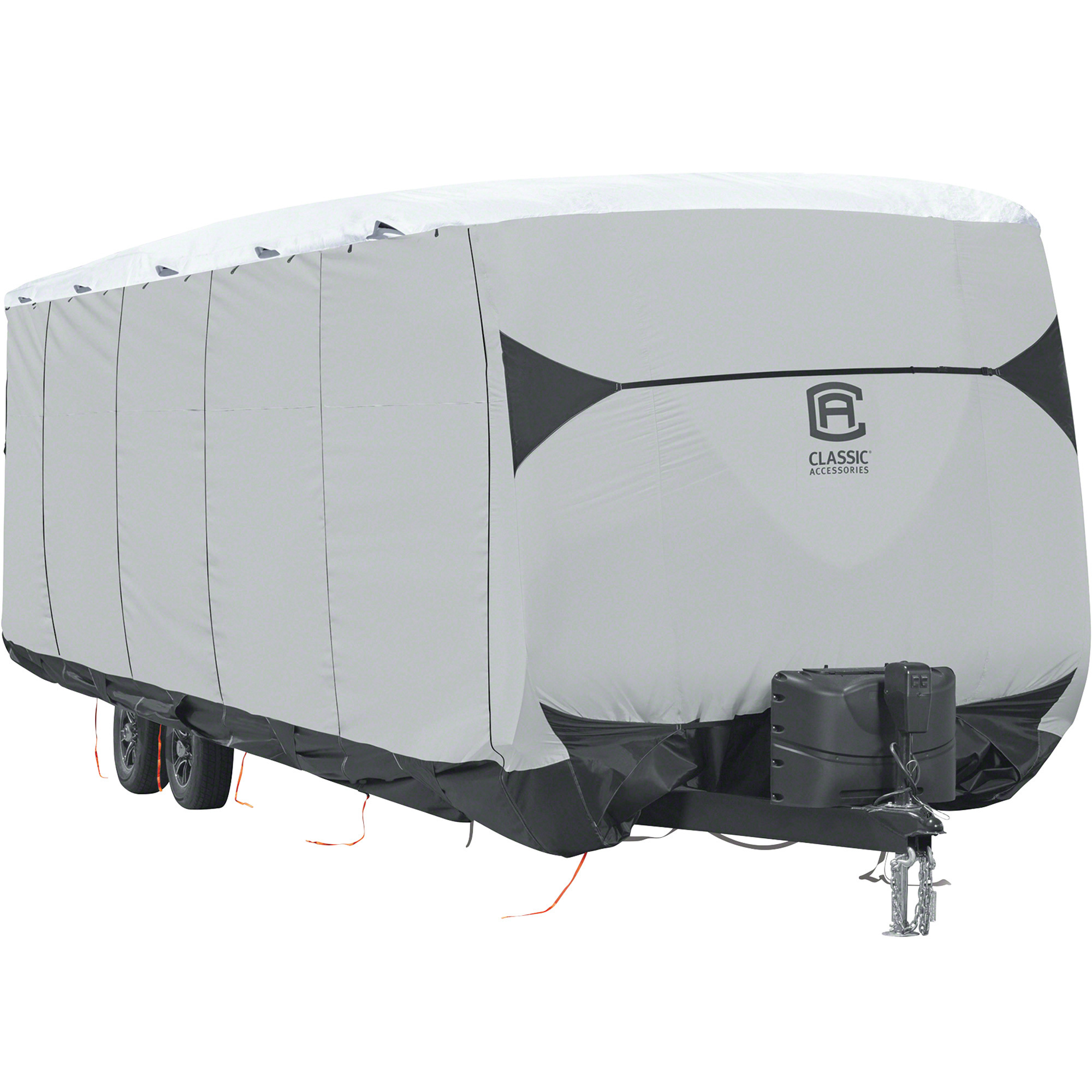 Classic Accessories Overdrive SkyShield Travel Trailer Cover, Gray and White, Fits 27ft.L-30ft.L x 118in.H Travel Trailers, Model# 80-387-101801-EX