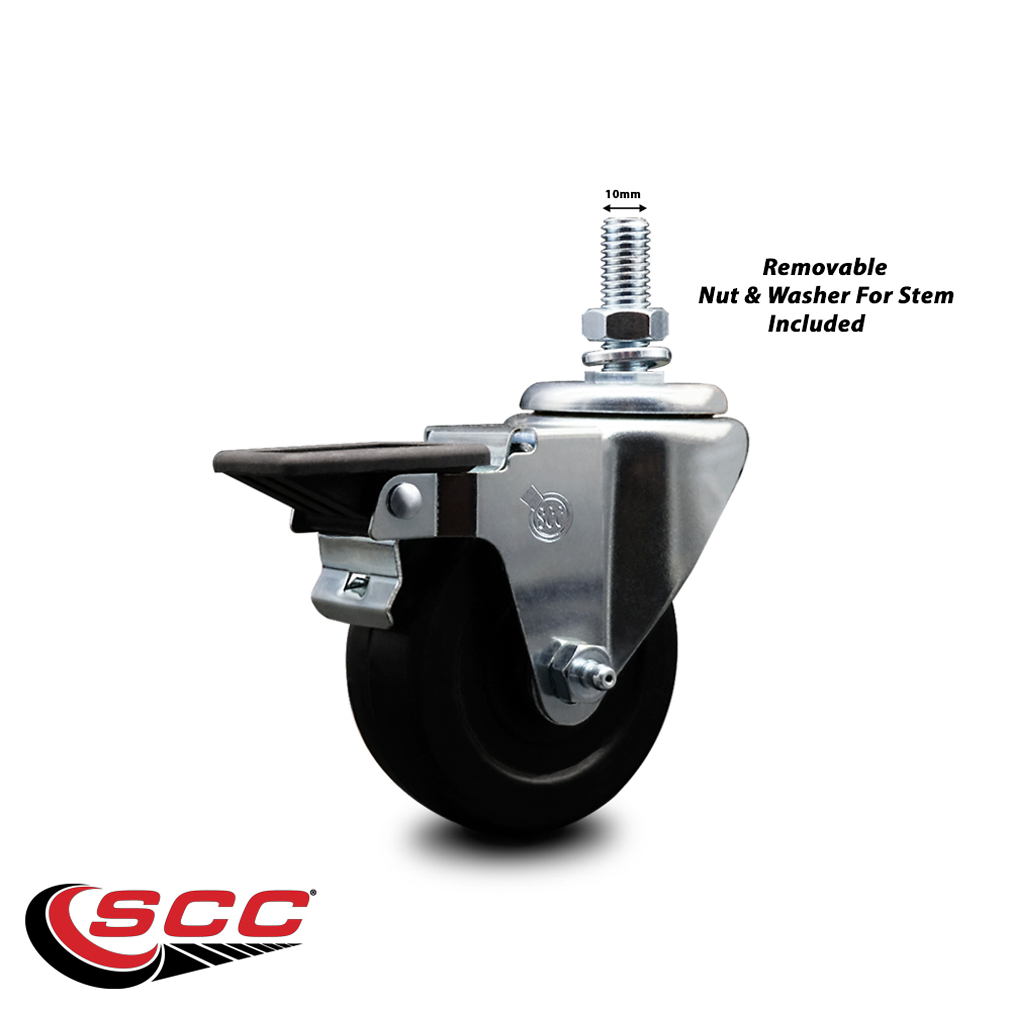 Service Caster, 3 1/2in. x 1 1/4in. Stem Caster, Wheel Diameter 3.5 in