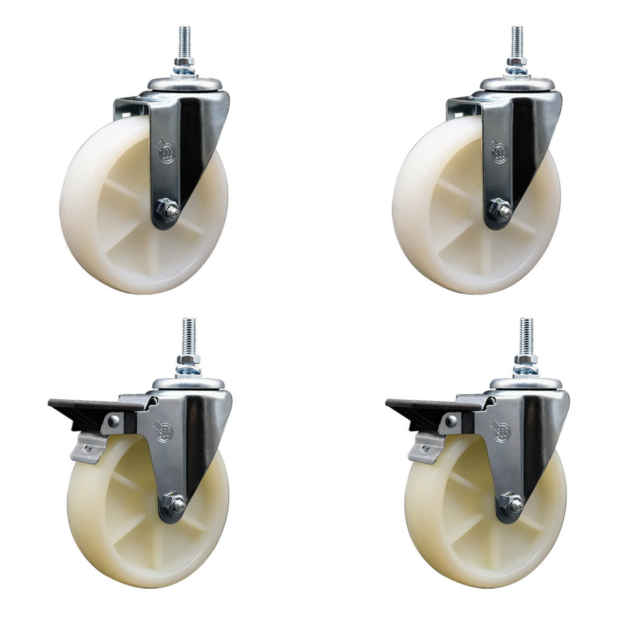 Service Caster, 5in. x 1 1/4in. Stem Casters, Wheel Diameter 5 in, Caster Type Swivel, Package (qty.) 4, Model# SCC-TS20S514-NYS-381615-2-PLB-2