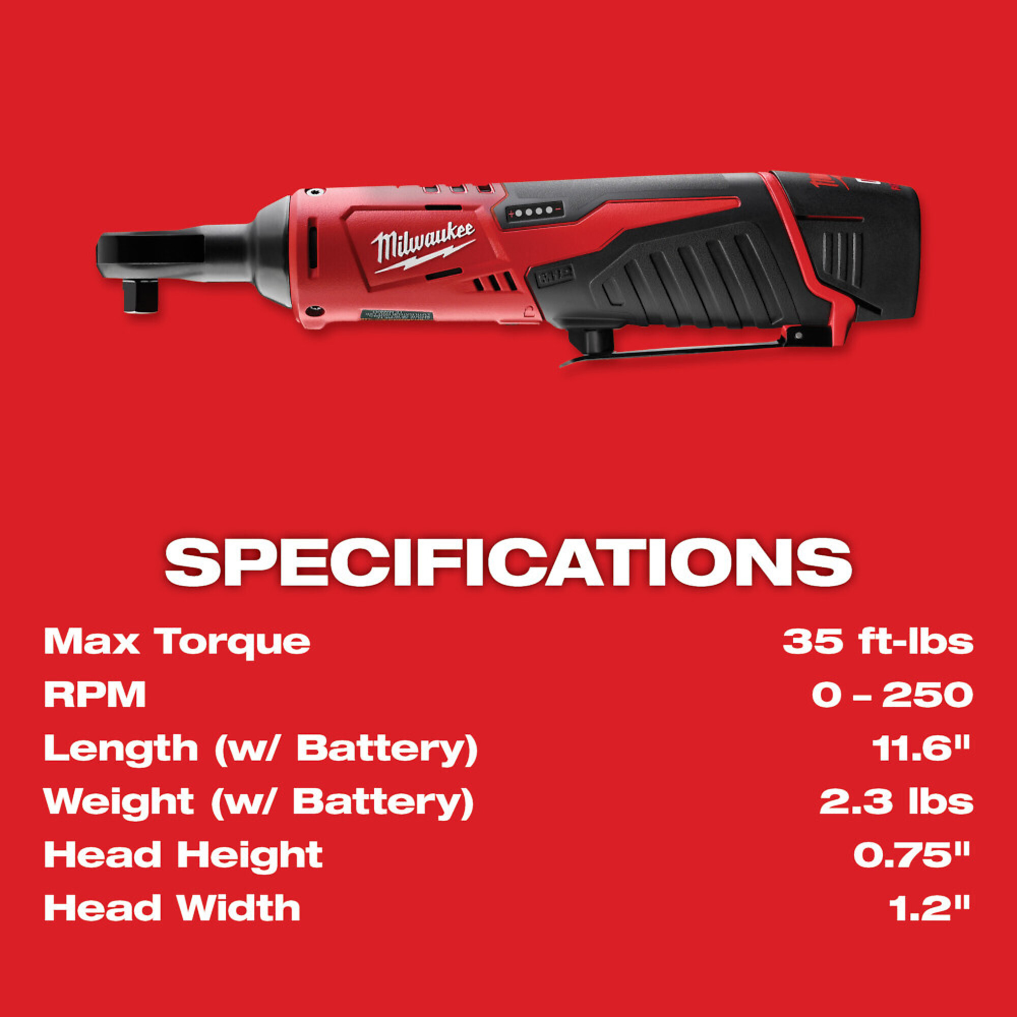 Milwaukee M12 Li-Ion Cordless Automotive Ratchet Set — 3/8in