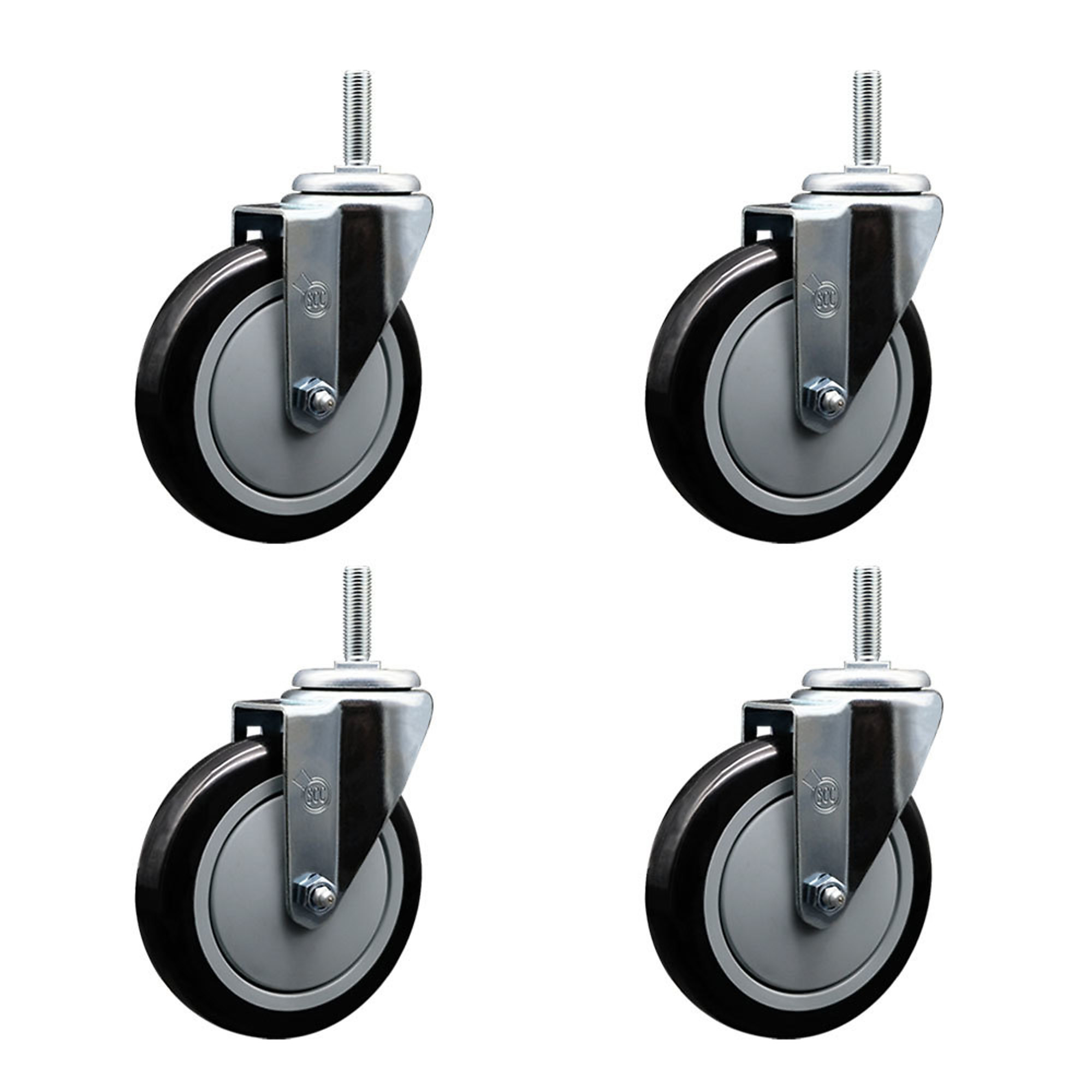Service Caster, 5in. x 1 1/4in. Stem Casters, Wheel Diameter 5 in, Caster Type Swivel, Package (qty.) 4, Model# SCC-TS20S514-PPUB-BLK-58212-4
