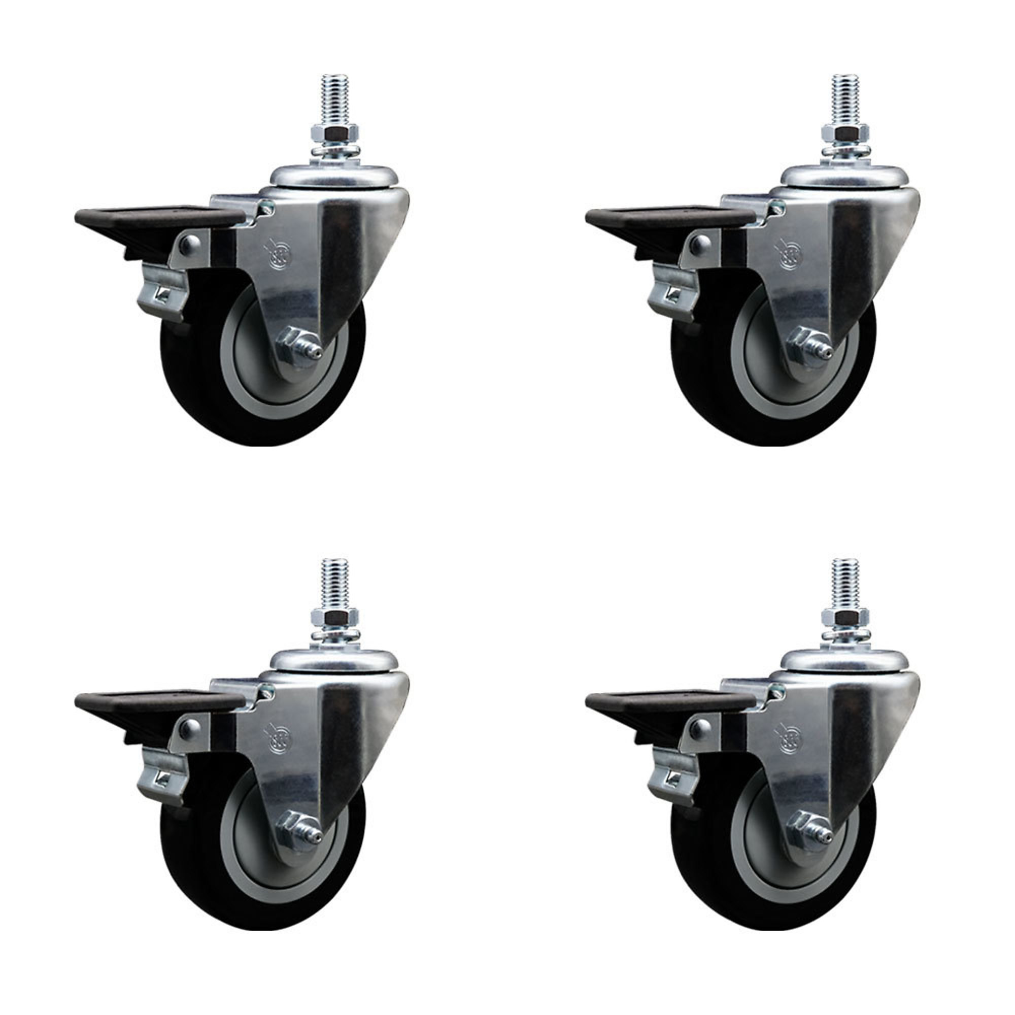Service Caster, 3 1/2in. x 1 1/4in. Stem Casters, Wheel Diameter 3.5 in, Caster Type Swivel, Package (qty.) 4, Model# SCC-TS20S3514-PPUB-BLK-PLB-M1015-4