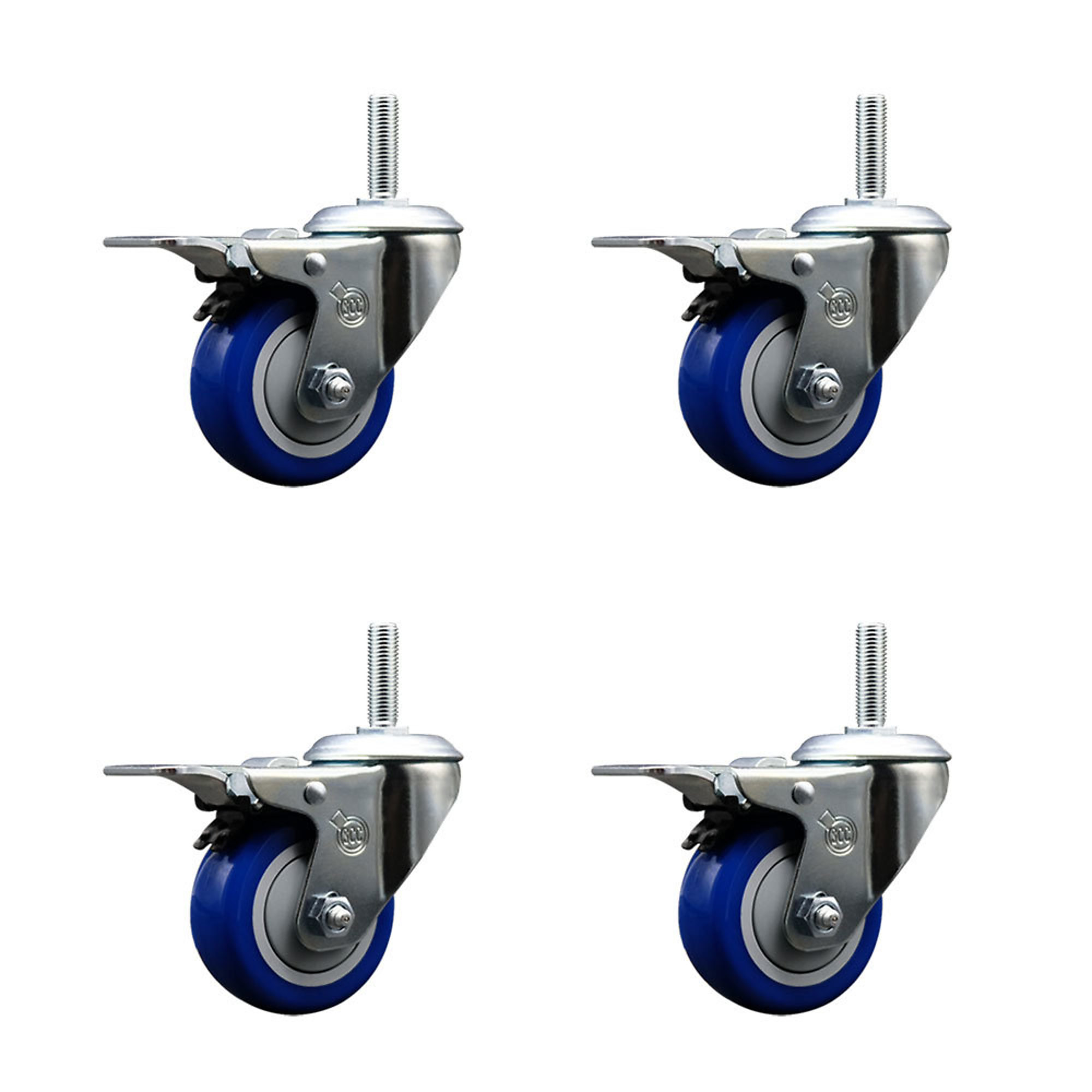 Service Caster, 3in. x 1 1/4in. Stem Casters, Wheel Diameter 3 in, Caster Type Swivel, Package (qty.) 4, Model# SCC-TSTTL20S314-PPUB-BLUE-34212-4