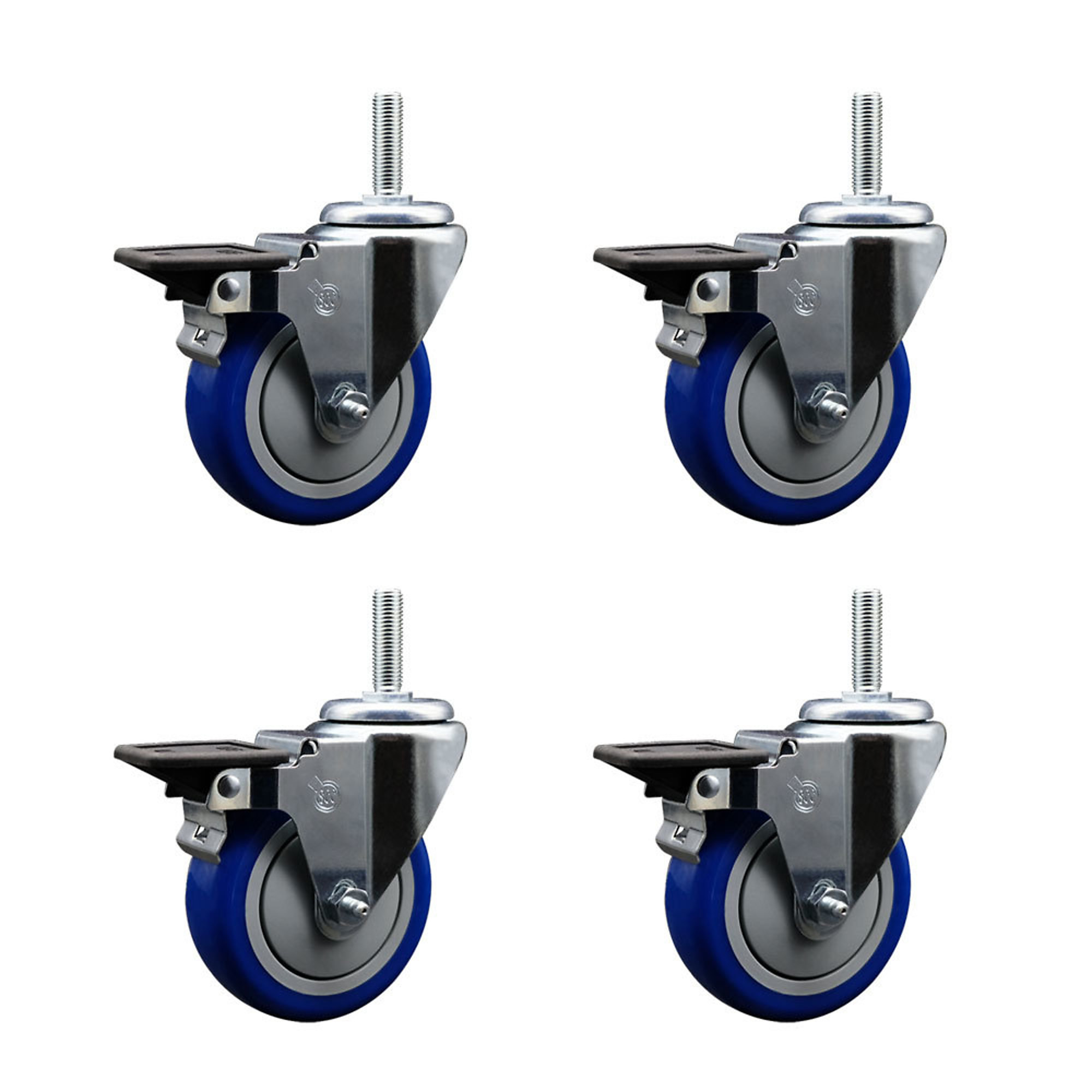 Service Caster, 5in. x 1 1/4in. Stem Casters, Wheel Diameter 4 in, Caster Type Swivel, Package (qty.) 4, Model# SCC-TS20S414-PPUB-BLUE-PLB-34212-4