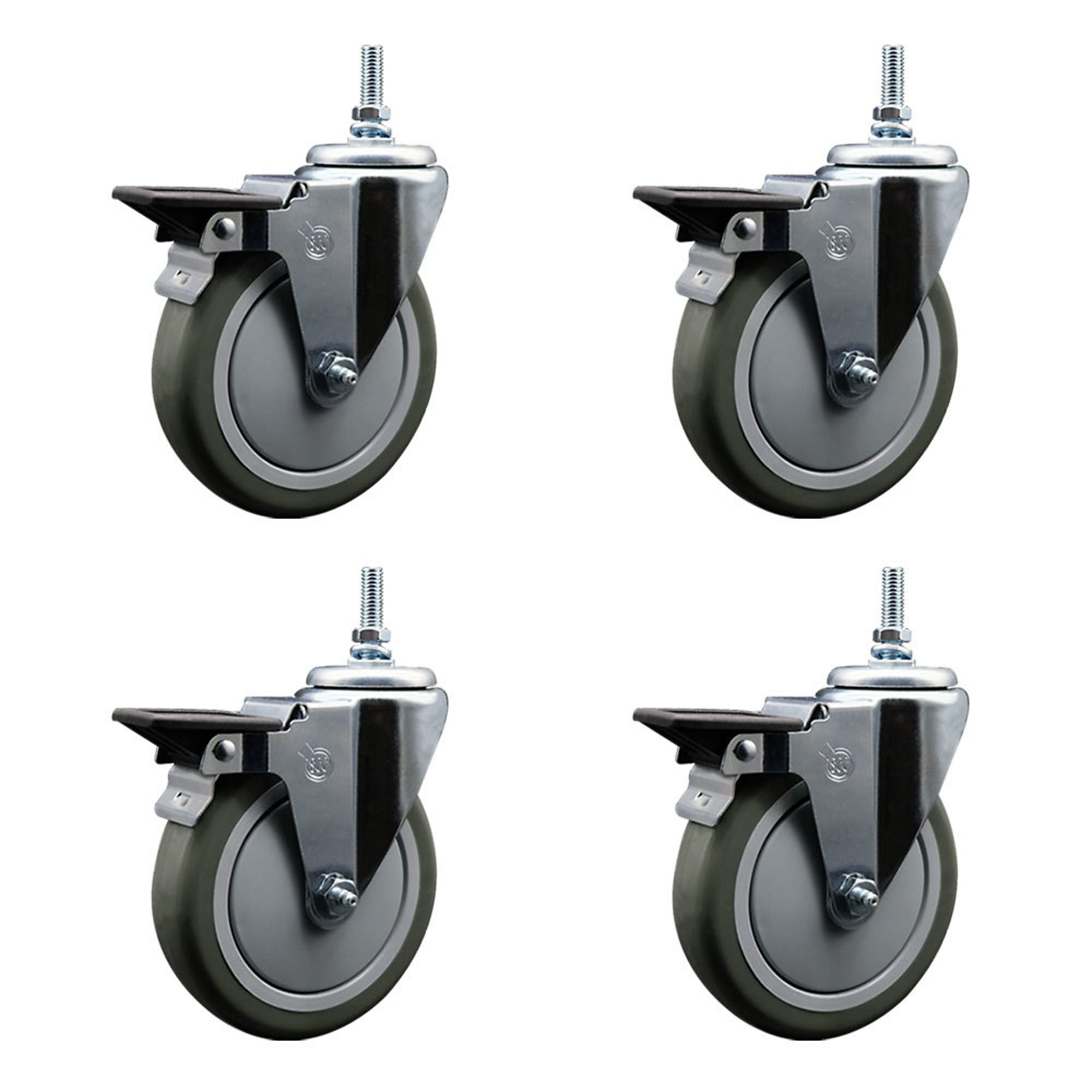 Service Caster, 5in. x 1 1/4in. Stem Casters, Wheel Diameter 5 in, Caster Type Swivel, Package (qty.) 4, Model# SCC-TS20S514-PPUB-PLB-381615-4