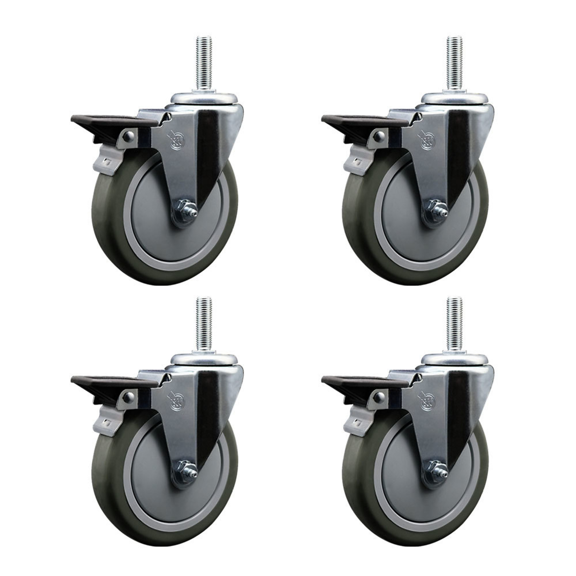 Service Caster, 5in. x 1 1/4in. Stem Casters, Wheel Diameter 5 in, Caster Type Swivel, Package (qty.) 4, Model# SCC-TS20S514-PPUB-PLB-58212-4