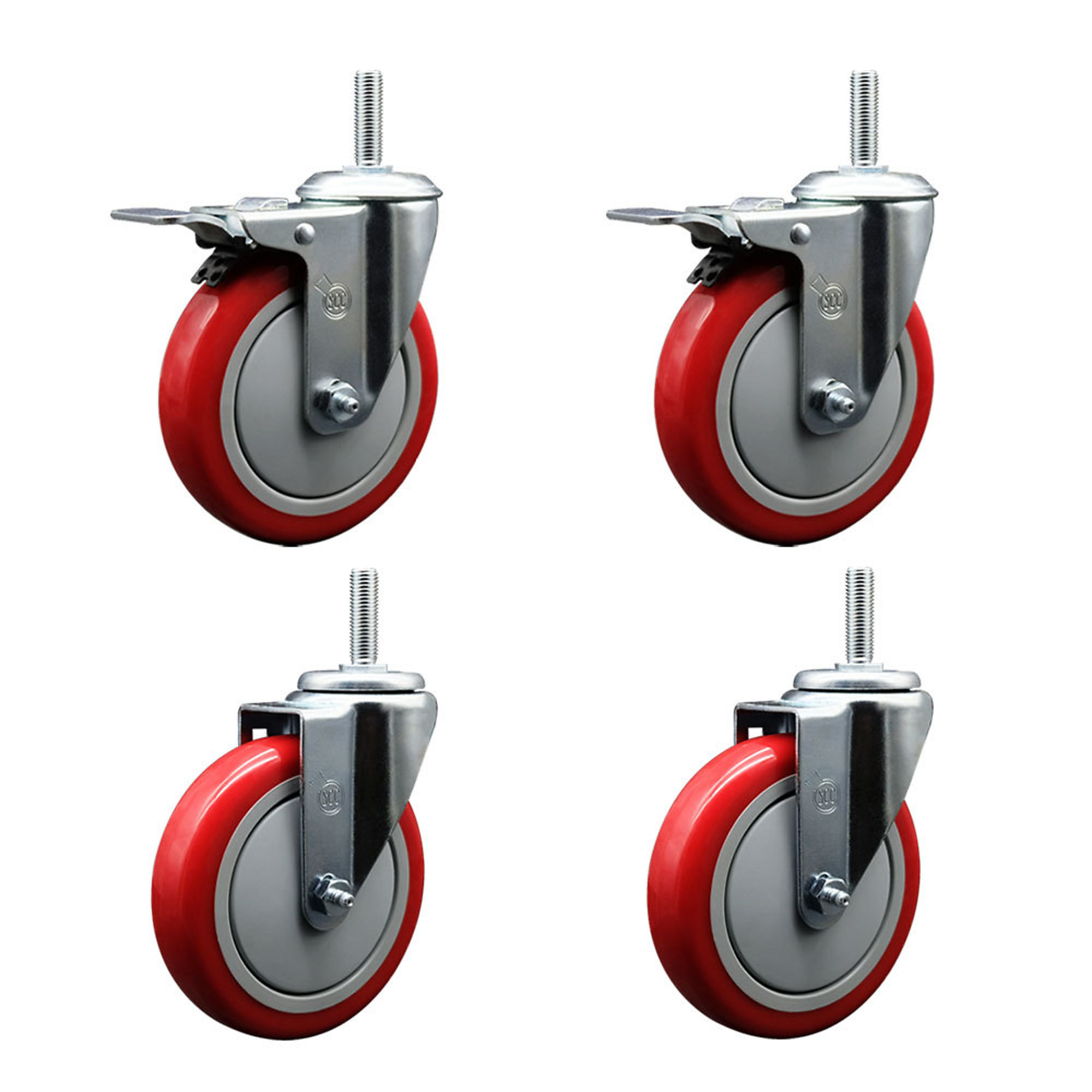 Service Caster, 5in. x 1 1/4in. Stem Casters, Wheel Diameter 5 in, Caster Type Swivel, Package (qty.) 4, Model# SCC-TSTTL20S514-PPUB-RED-34212-2-S-2