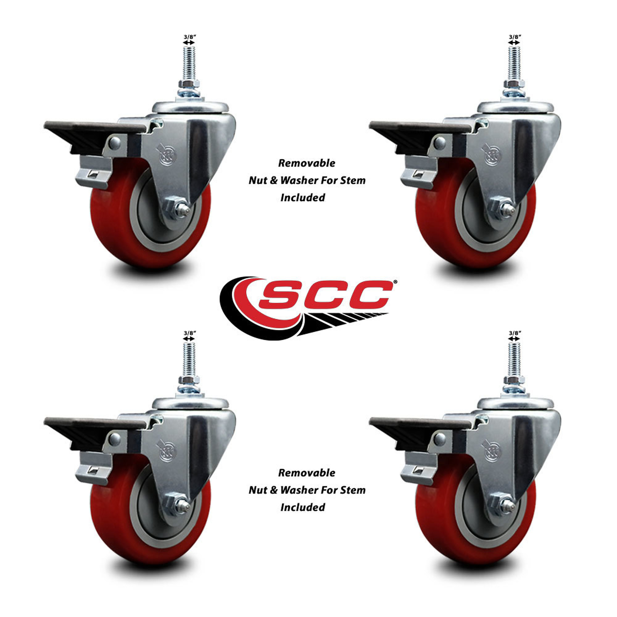 Service Caster, 3 1/2in. x 1 1/4in. Stem Casters, Wheel Diameter 3.5 in ...