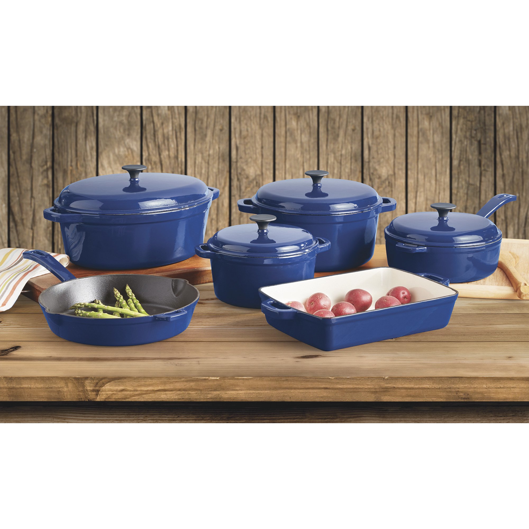 SHYIS 5.5 Quart Enameled Cast Iron Dutch Oven,2-In-1 Enamel Dutch Oven with  Skillet Lid for Grill,Stovetop,Induction (Klein Blue)