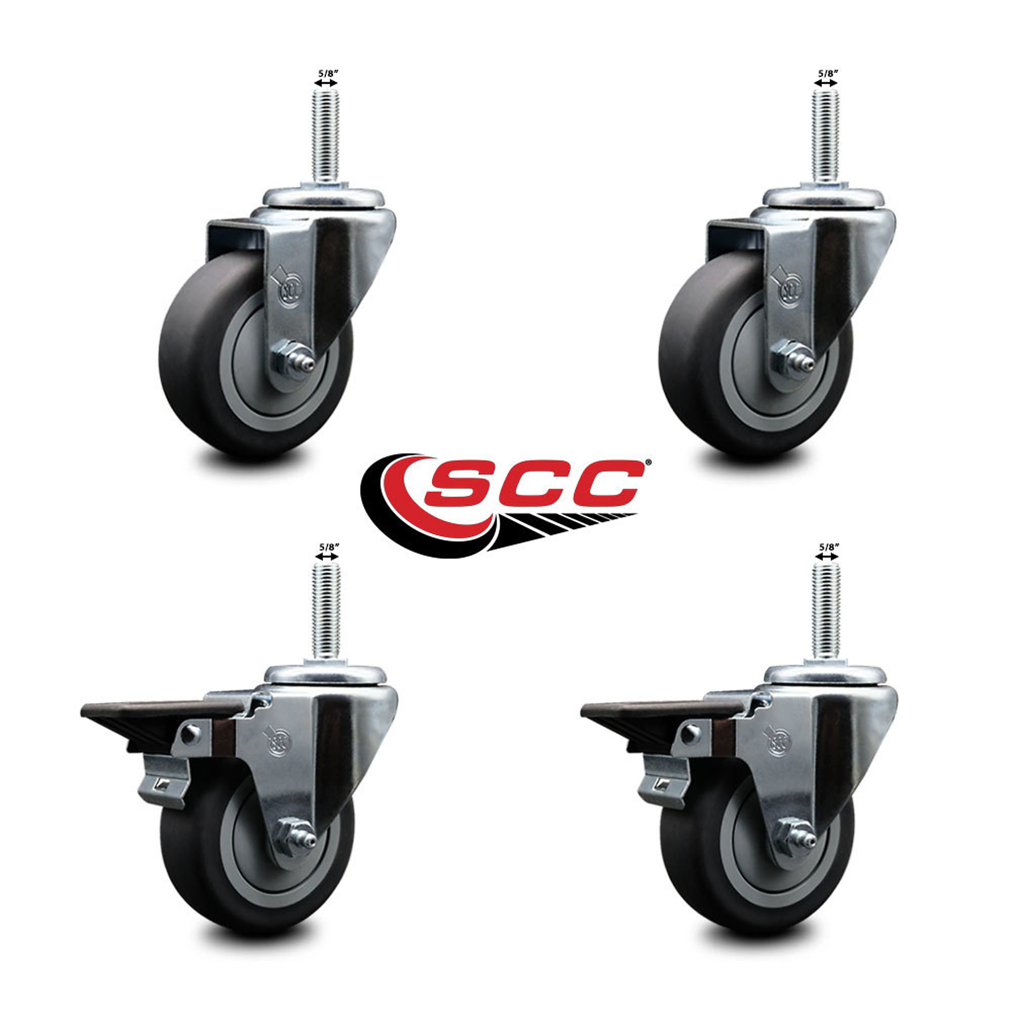 Service Caster, 3 1/2in. x 1 1/4in. Stem Casters, Wheel Diameter 3.5 in ...