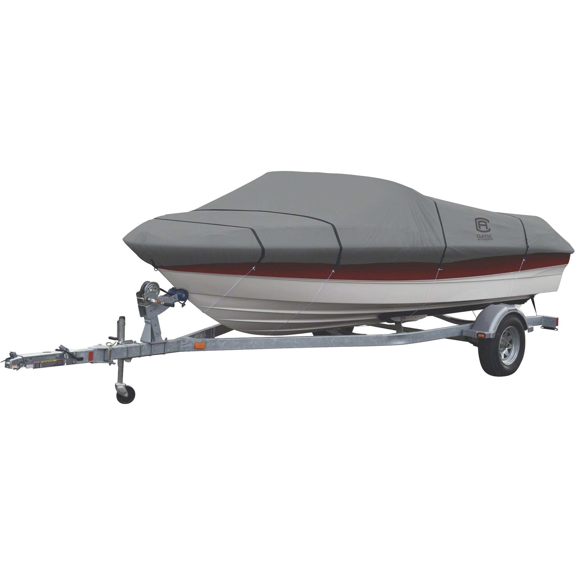 Classic Accessories Lunex RS-1 Trailerable Boat Cover — Fits 14ft.–16ft.  V-Hull and Tri-Hull Runabouts (Outboards and I/O) and Aluminum Bass Boats  (Beam Width up to 90in.), Gray, Model# 20-141-091001-00