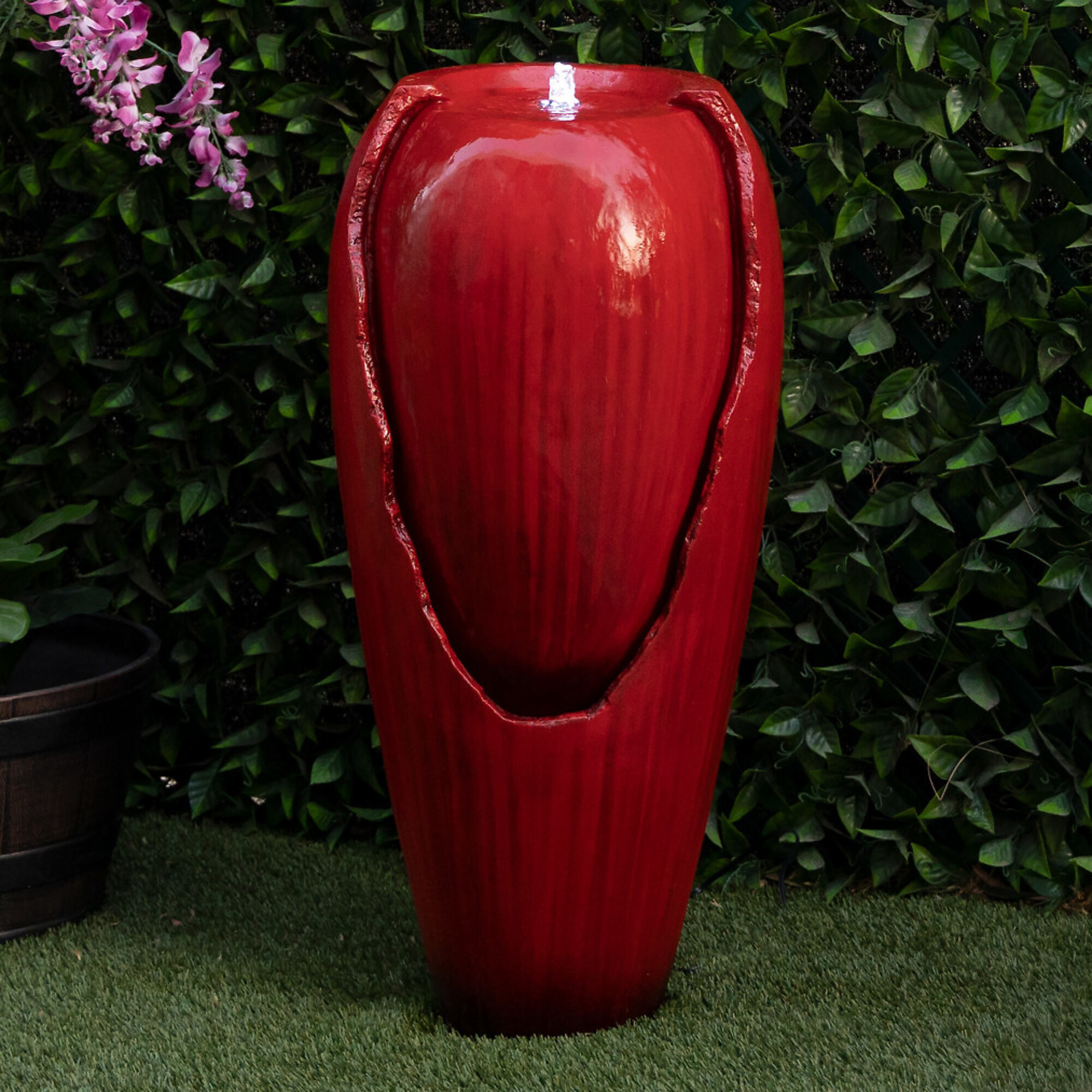 Alpine Corporation, Jar Fountain with LED Lights - Red, Volts 120 Power Cord Length 6 ft, Model# DIG100XS-RD
