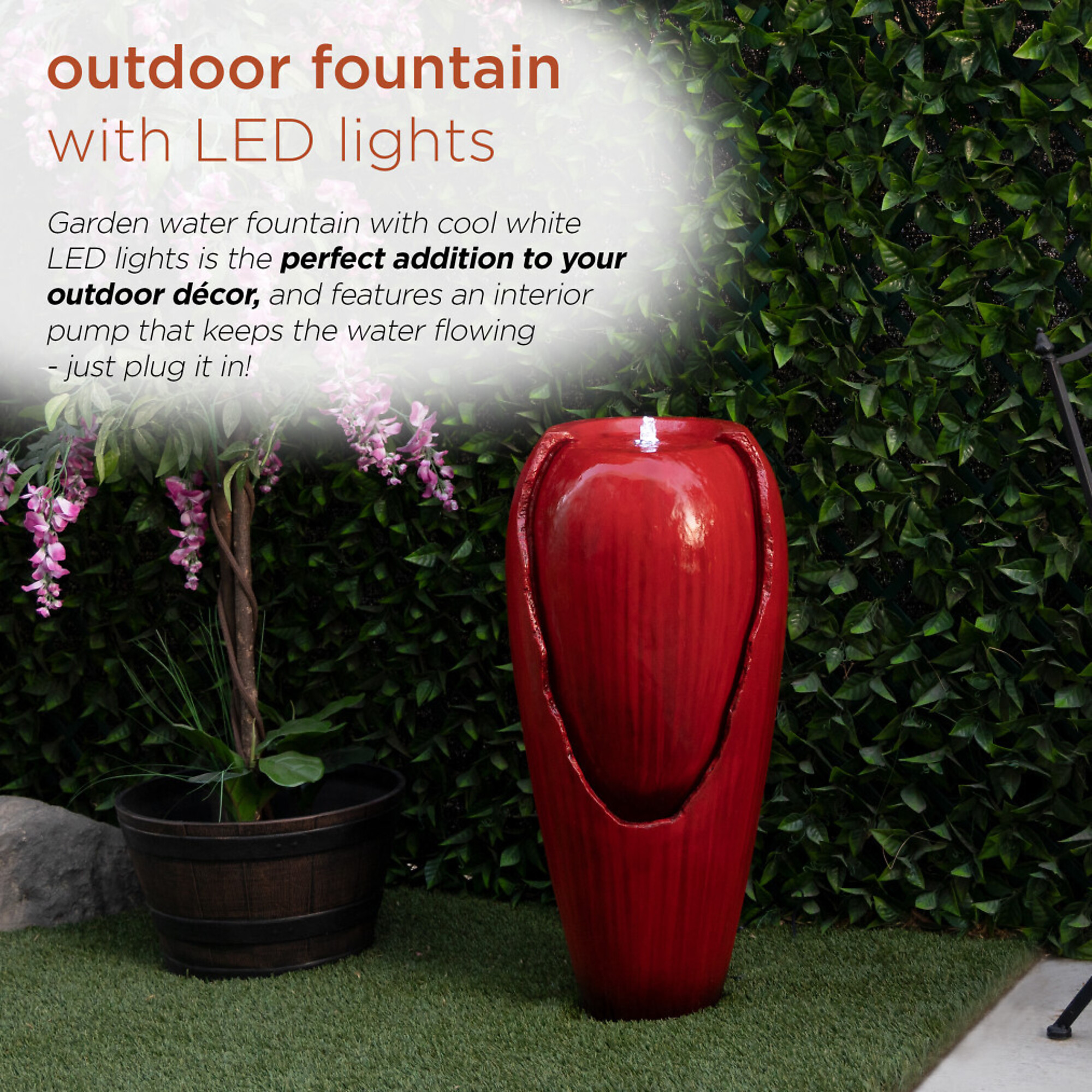 Alpine Corporation, Jar Fountain with LED Lights Red, Volts 120