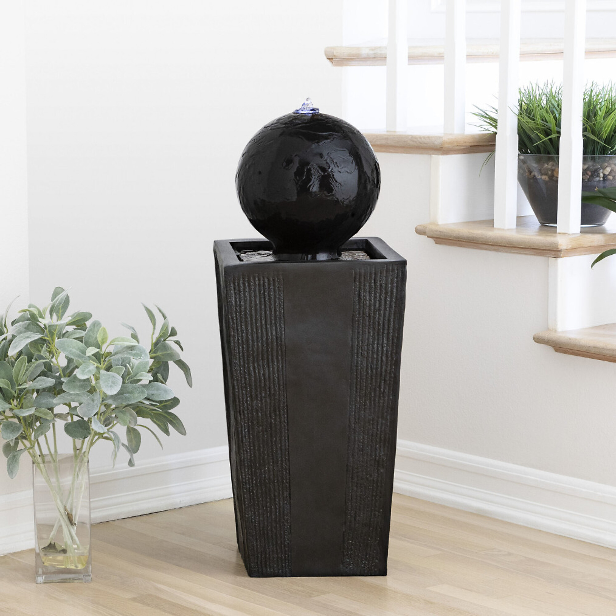Alpine Corporation, Sphere on Stand Fountain with LED Lights, Volts 120 Power Cord Length 6 ft, Model# GIL786