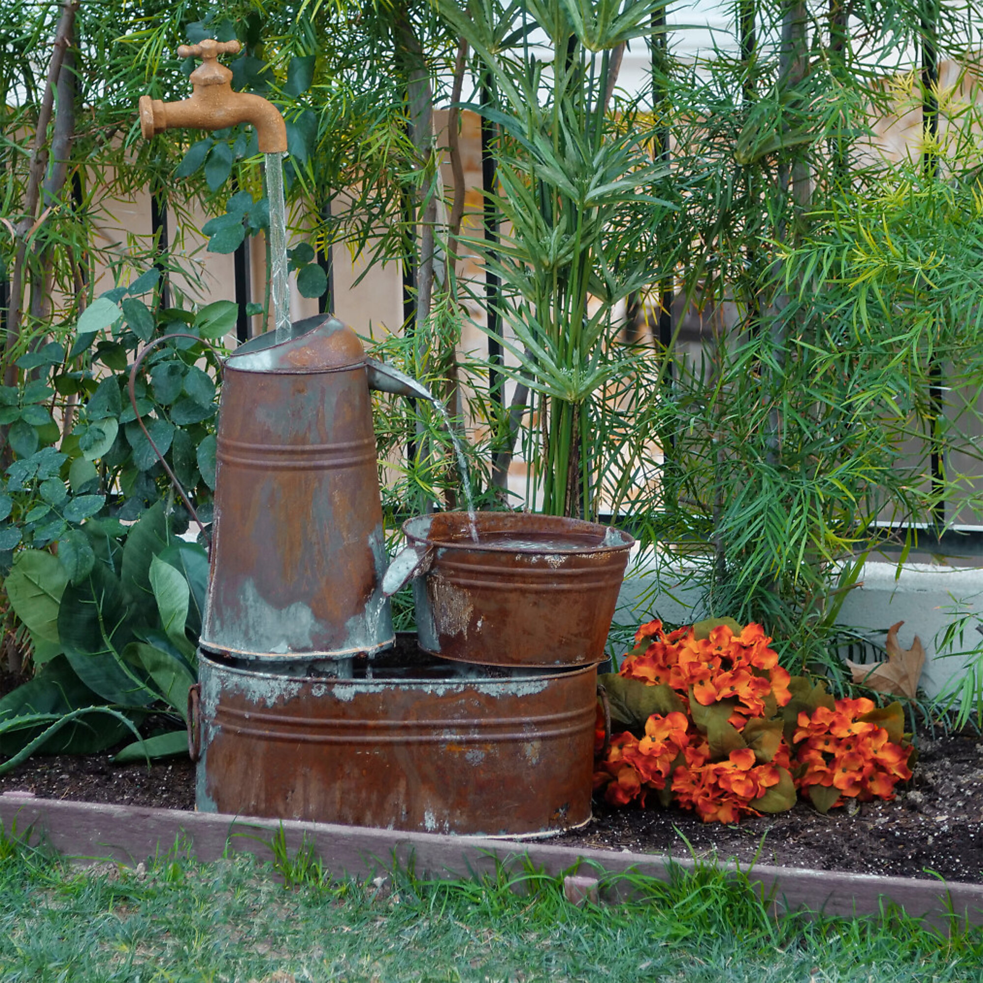 Alpine Corporation 70 Inch Tall Metal Tiered Water Fountain – Indoor/Outdoor Relaxation