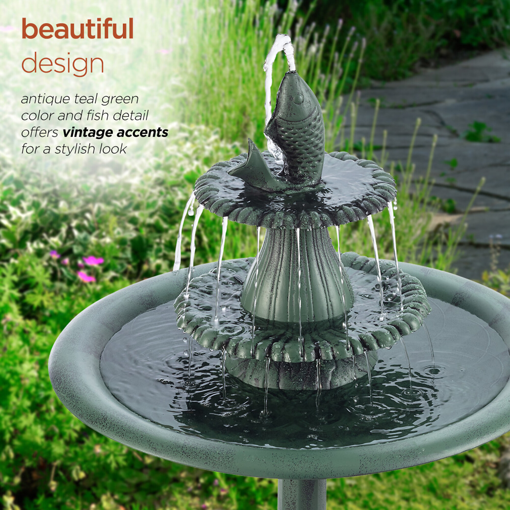 Alpine Corporation, Tiered Birdbath Pedestal Fish Fountain, Volts 120