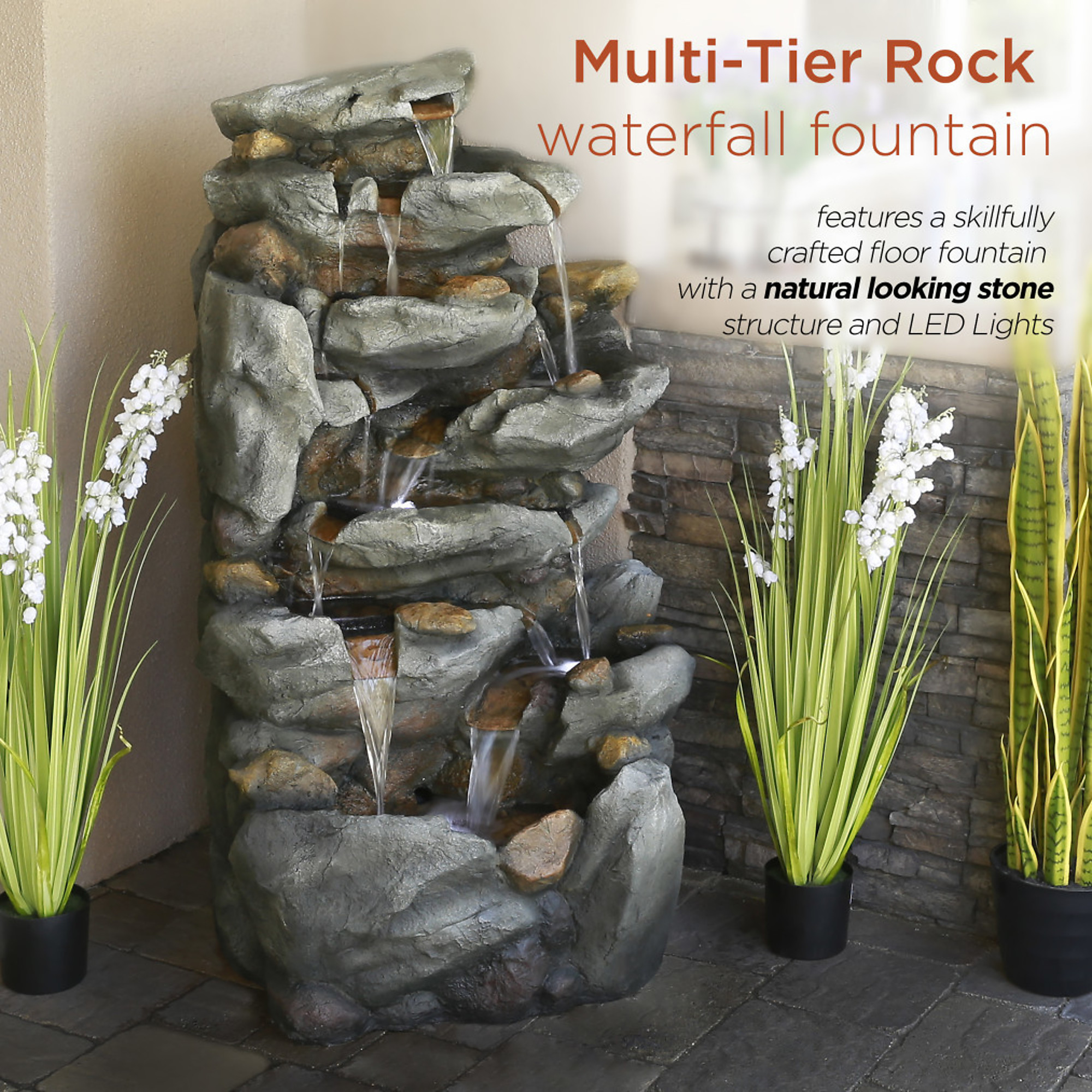Alpine Corporation, Multi-Tier Rock Waterfall Fountain w/ LED