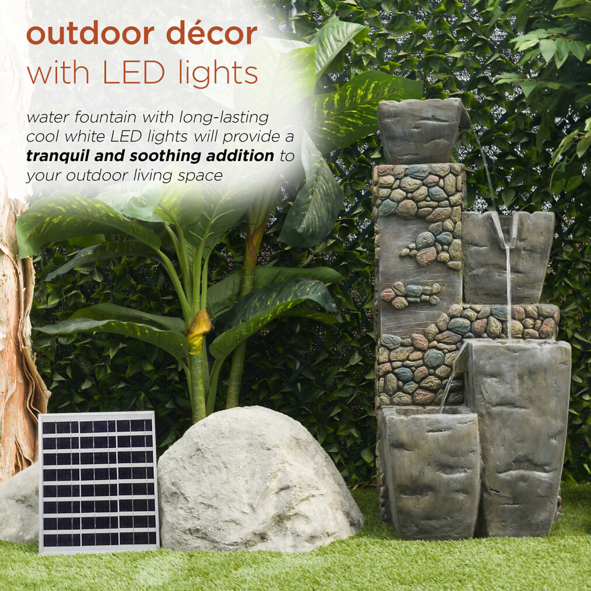 Alpine Corporation, Solar Cascading Stone Pots Tiered