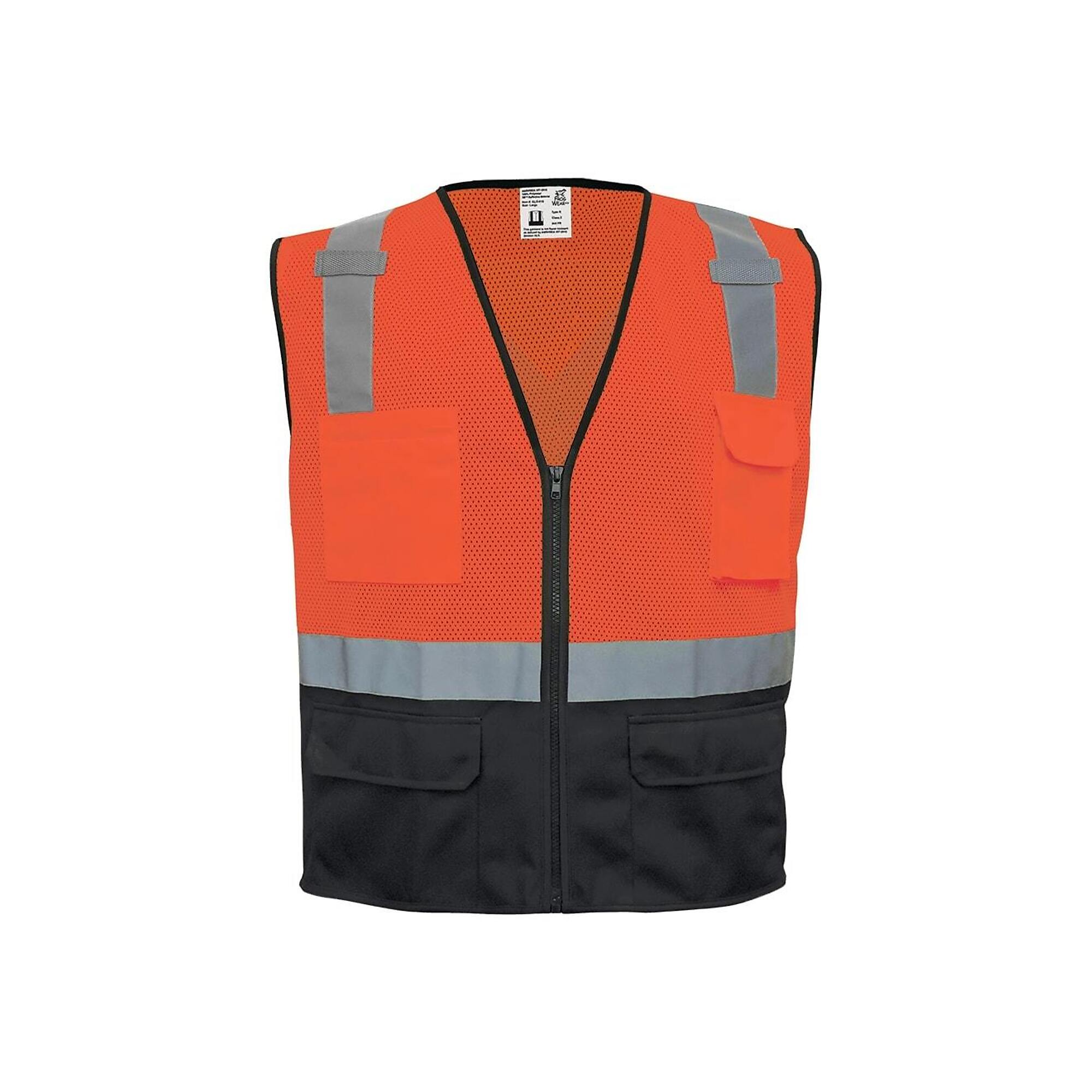 FrogWear, HV Orange Class 2 X-Back, 6 Pocket, Black Bottom, Mesh