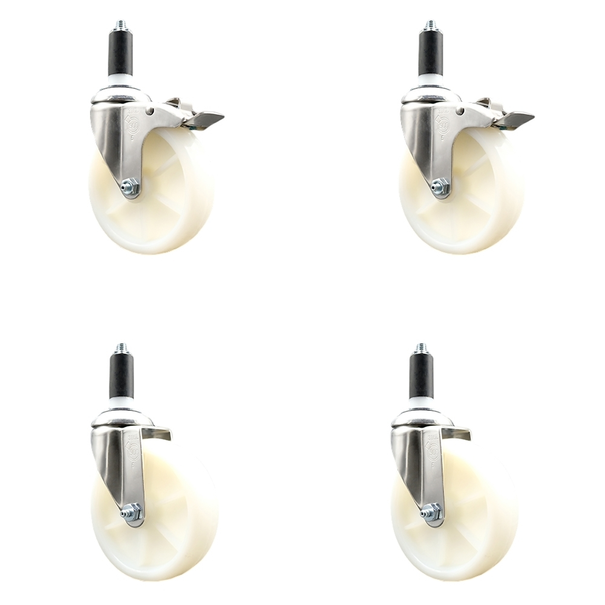 Service Caster, 5in. x 1 1/4in. Stem Casters, Wheel Diameter 5 in, Caster Type Swivel, Package (qty.) 4, Model# SCC-SS316TTLEX20S514-NYS-2-S-2-114