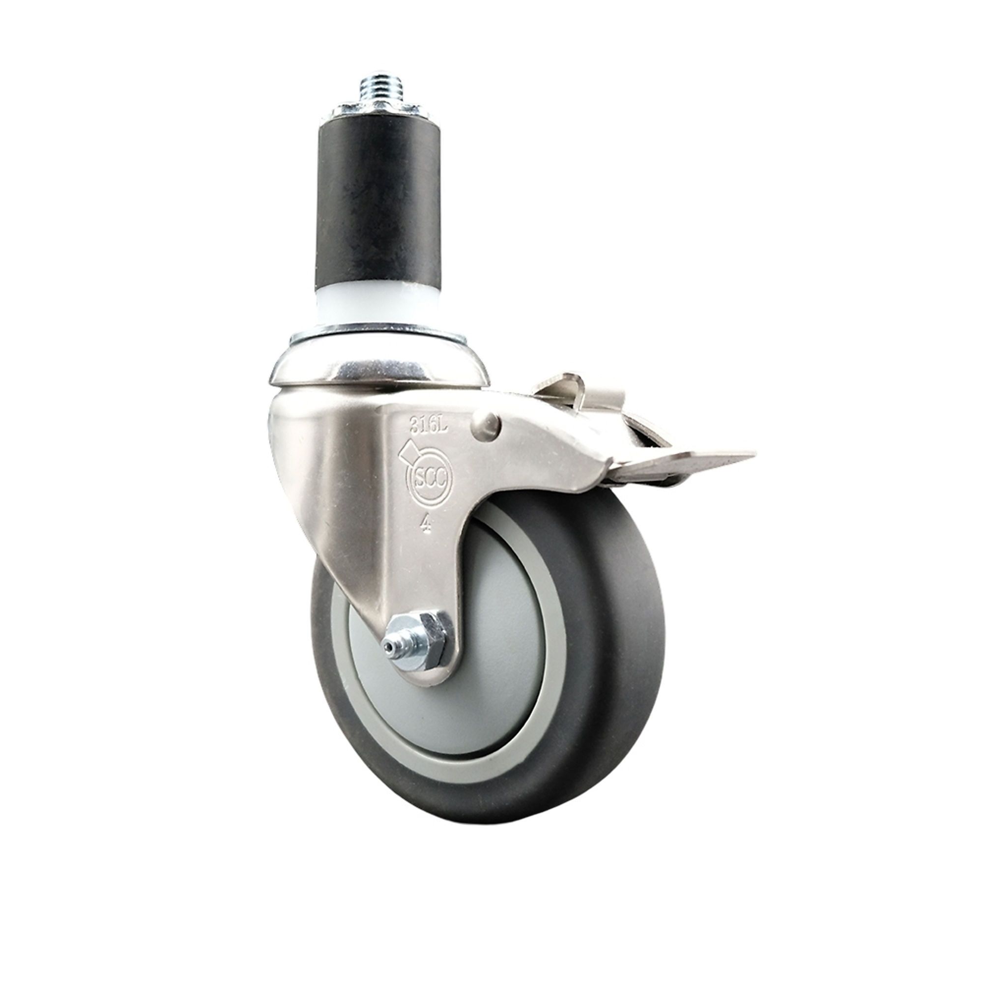 Service Caster, 4in. x 1 1/4in. Stem Caster, Wheel Diameter 4 in, Caster Type Swivel, Package (qty.) 1, Model# SCC-SS316TTLEX20S414-TPRB-112