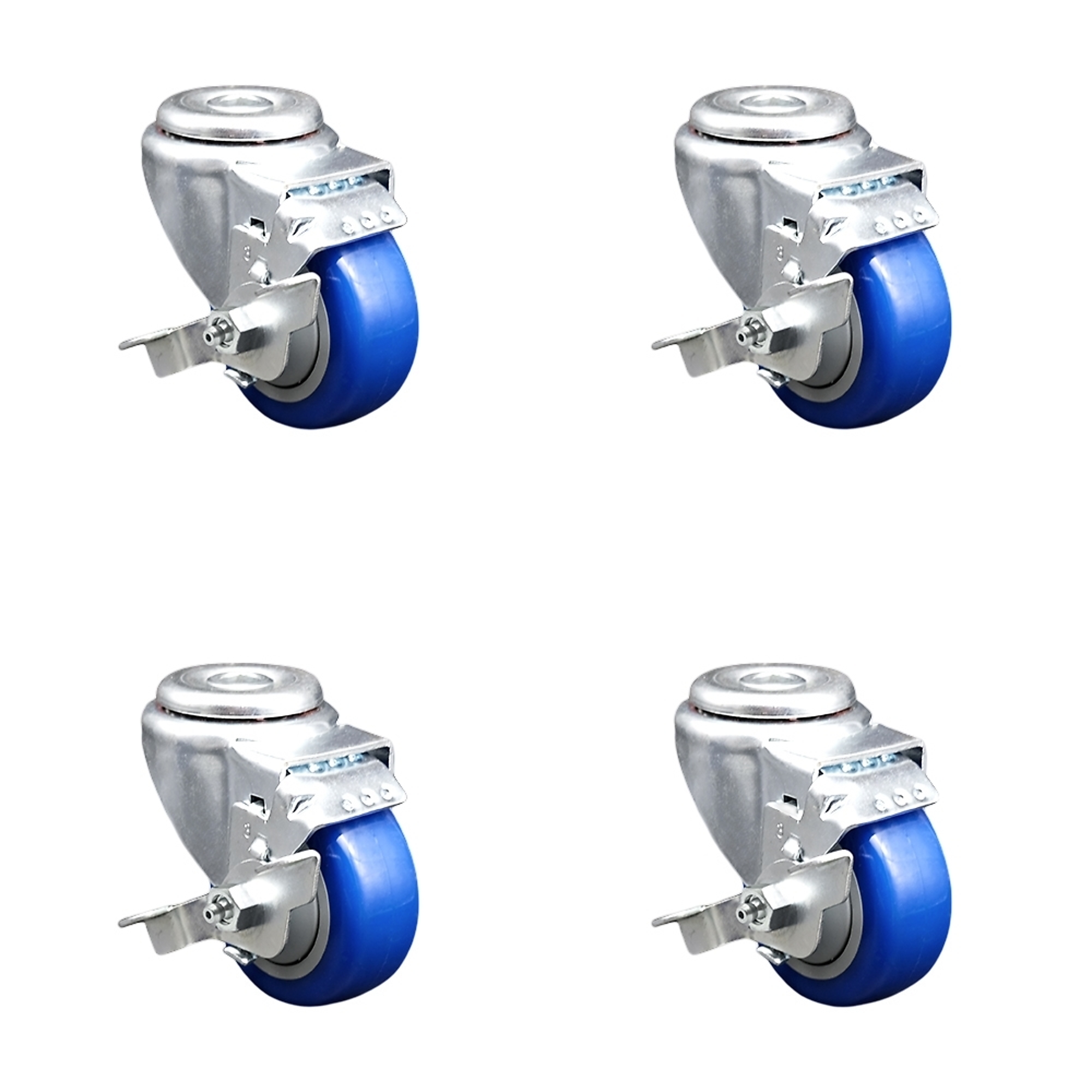 Service Caster, 3in. x 1 1/4in. Stem Casters, Wheel Diameter 3 in, Caster Type Swivel, Package (qty.) 4, Model# SCC-SSBH20S314-PPUB-BLUE-TLB-4