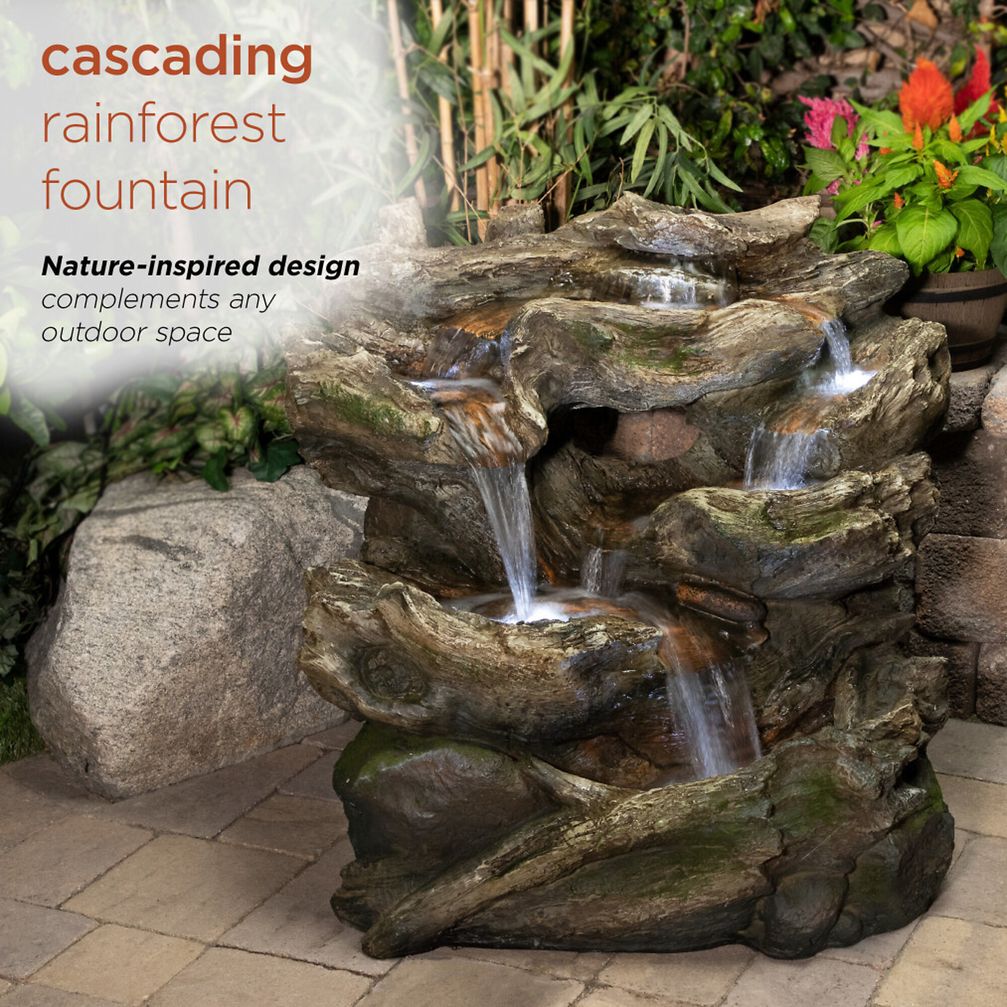 Alpine Corporation, Rainforest Tiered Fountain with White LED Lights ...