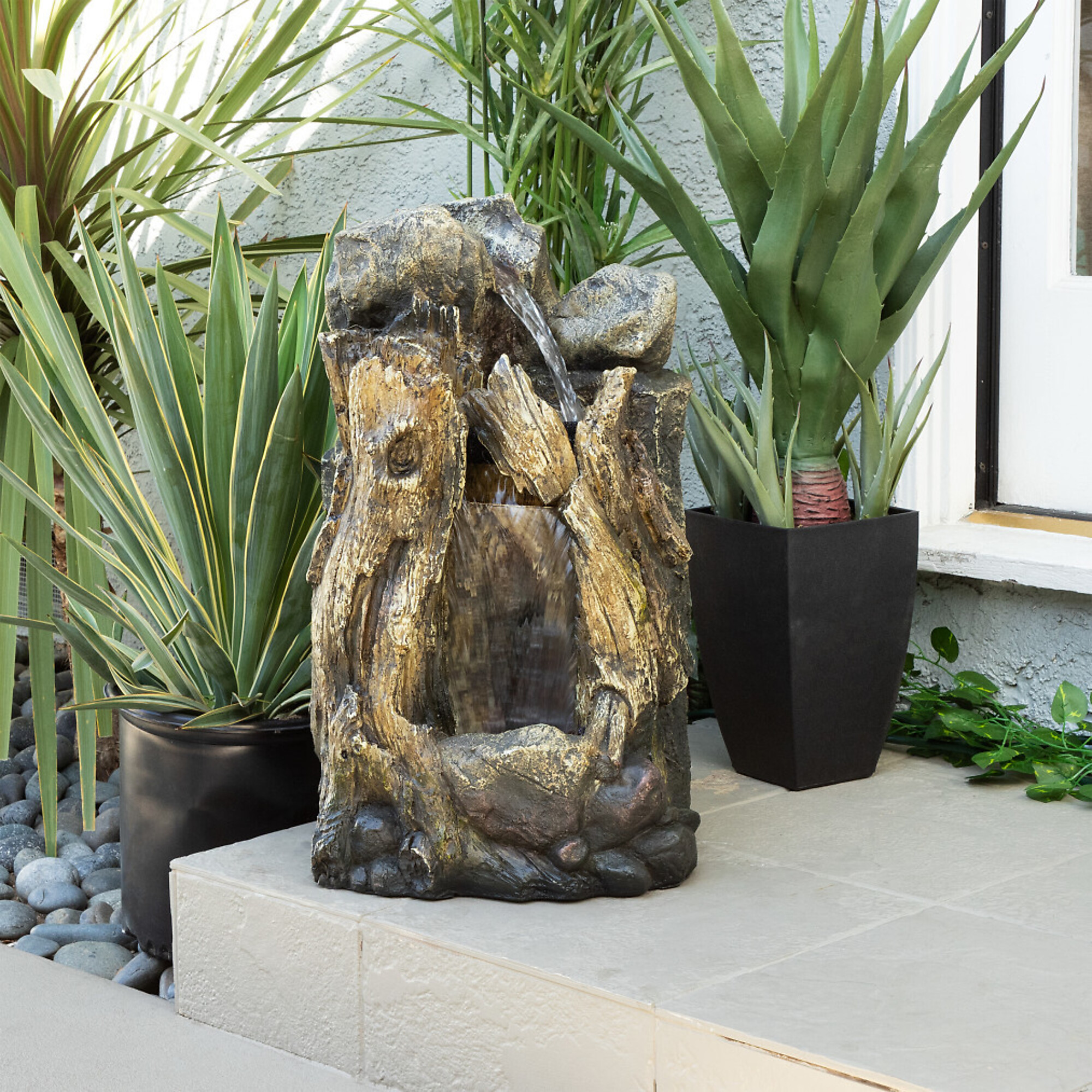 Alpine Corporation, 22in. Tree Trunk Stream Fountain with LED Lights, Volts 120 Power Cord Length 7 ft, Model# WIN270S