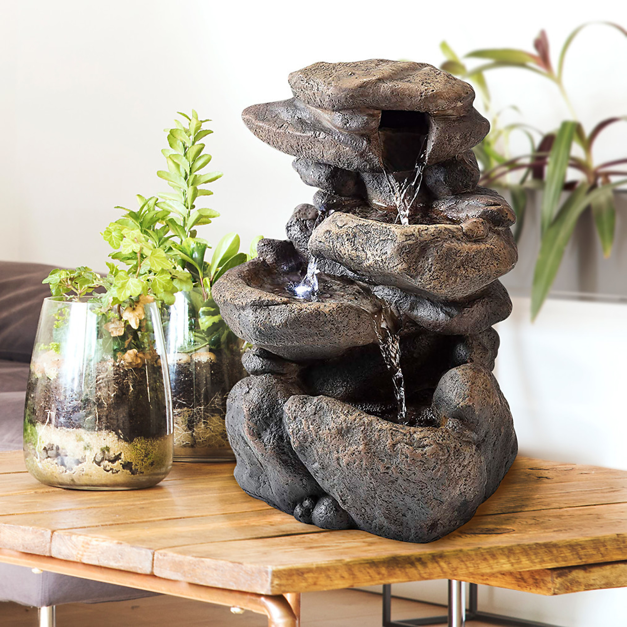 Alpine Corporation, Tiered Rock Tabletop Fountain with LED Alpine Corporation, Tiered Rock Tabletop Fountain with LED