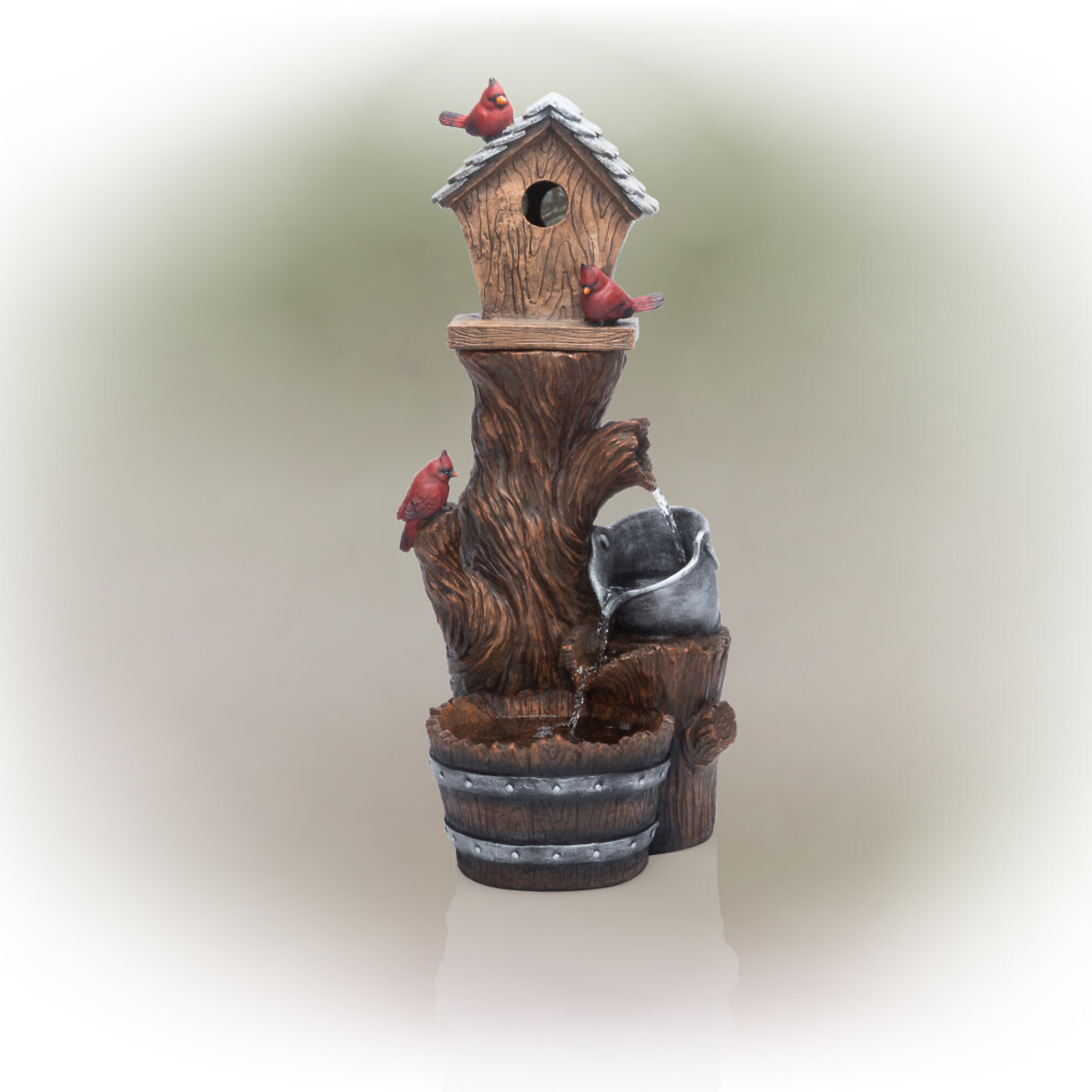 Alpine Corporation, Cardinal Birdhouse Cascading Barrel Fountain, Volts ...