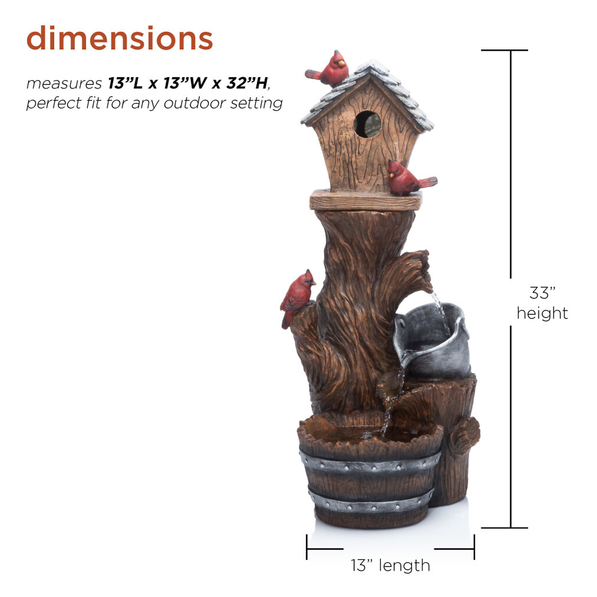 Alpine Corporation, Cardinal Birdhouse Cascading Barrel Fountain, Volts ...
